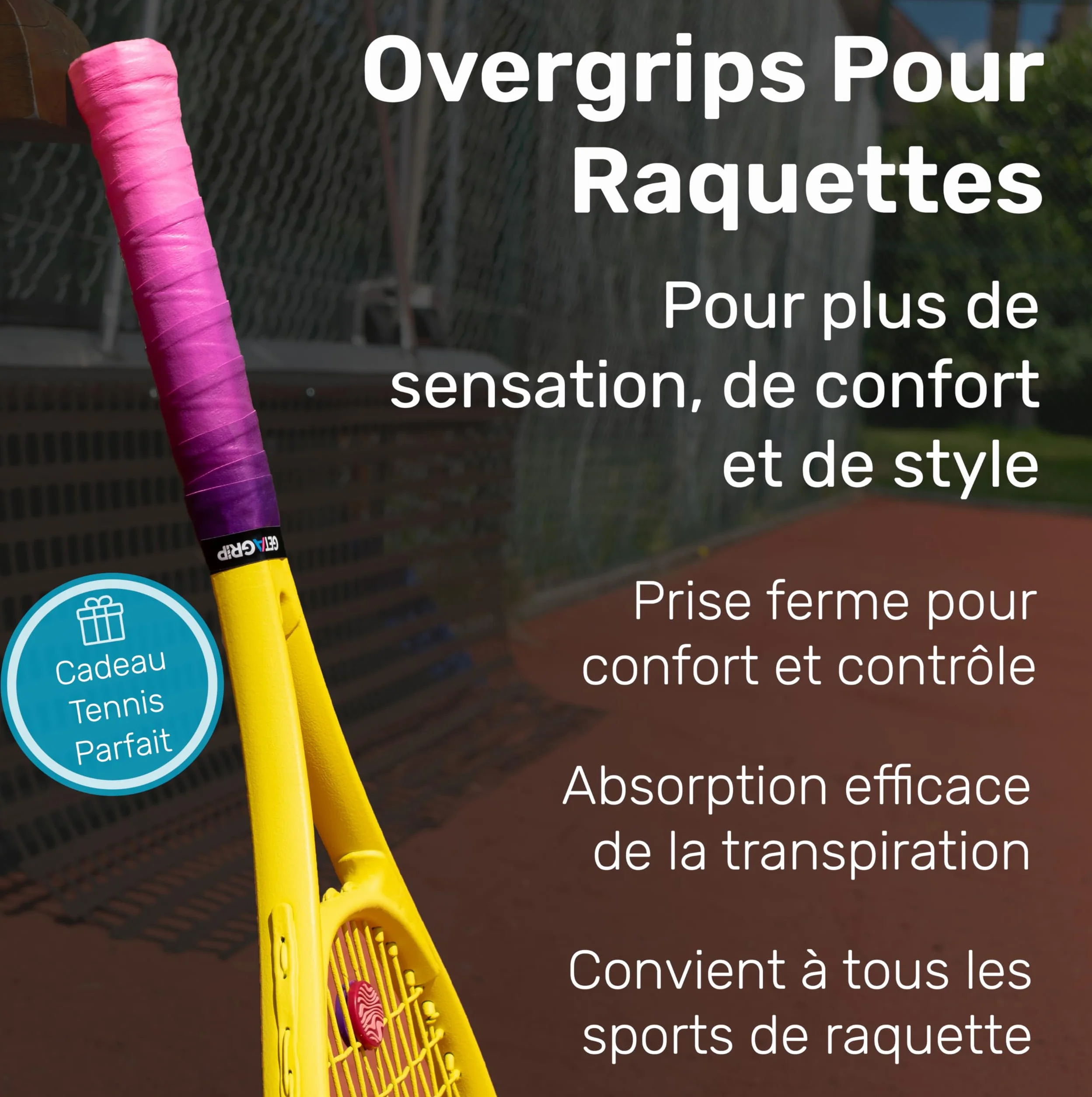 Surgrip Customisé Overgrip de Tennis Antidérapant Séchage Rapide Raquette Padel Badminton