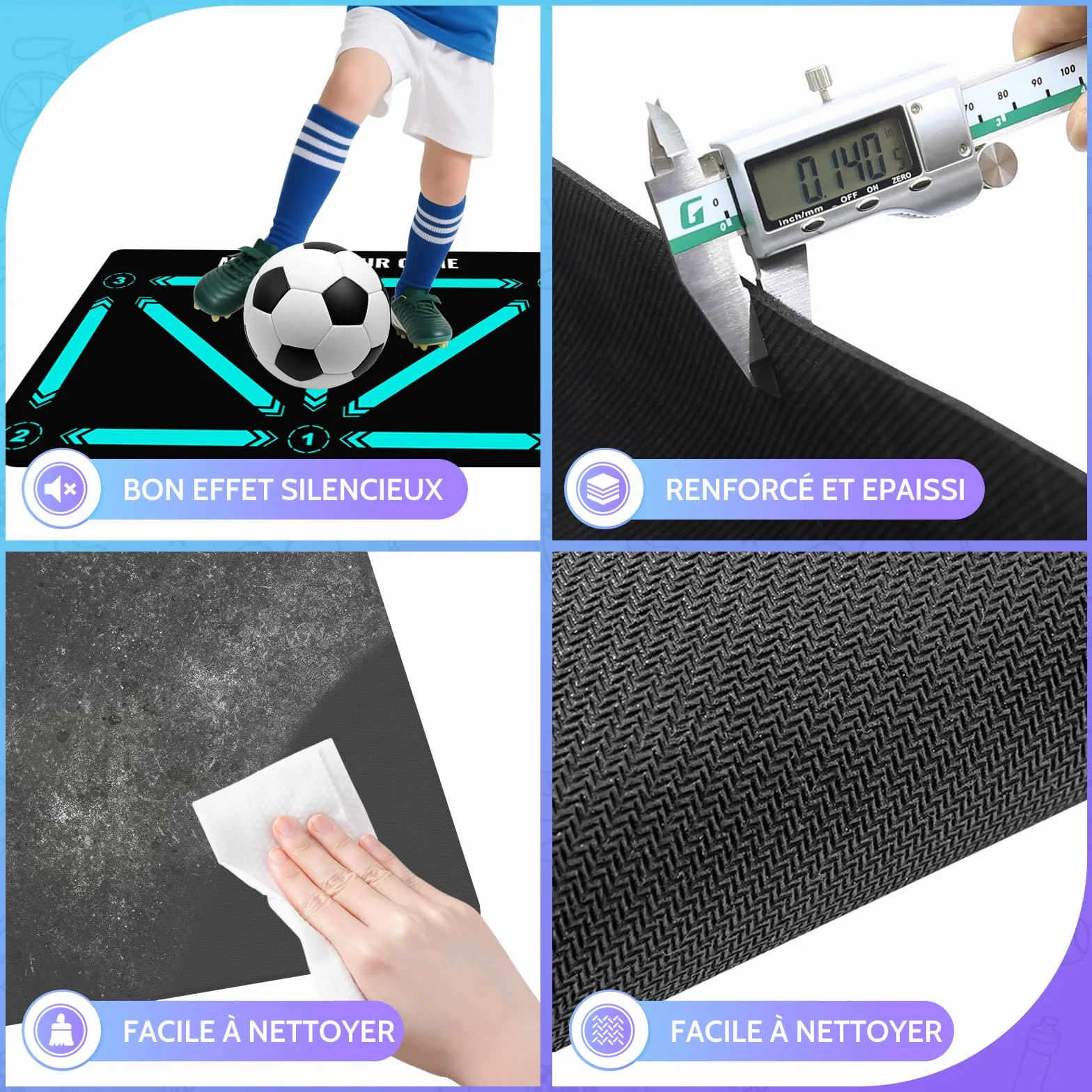 Tapis Foot Entrainement 90x60cm Pas De Foot Ball & Contrôle du Ballon Dribble Football