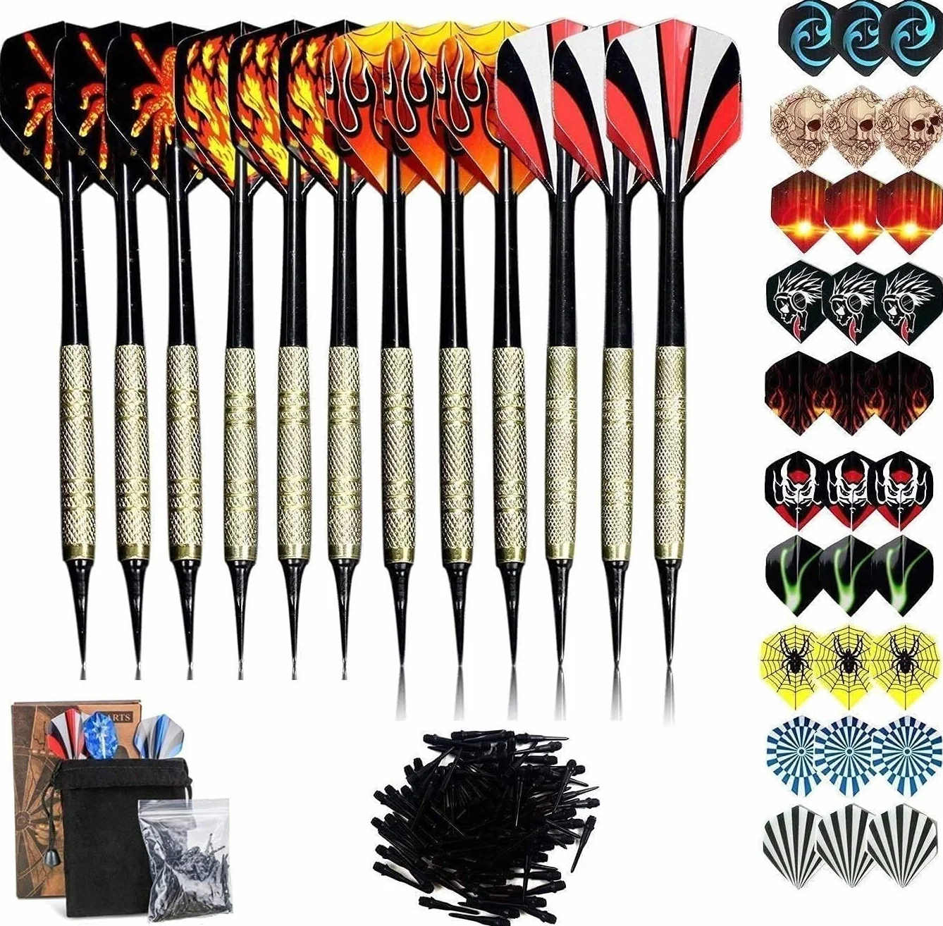 Flechette Pointe Plastique 12 Fléchettes avec Ailettes et Pointes Set pour Cible Electronique