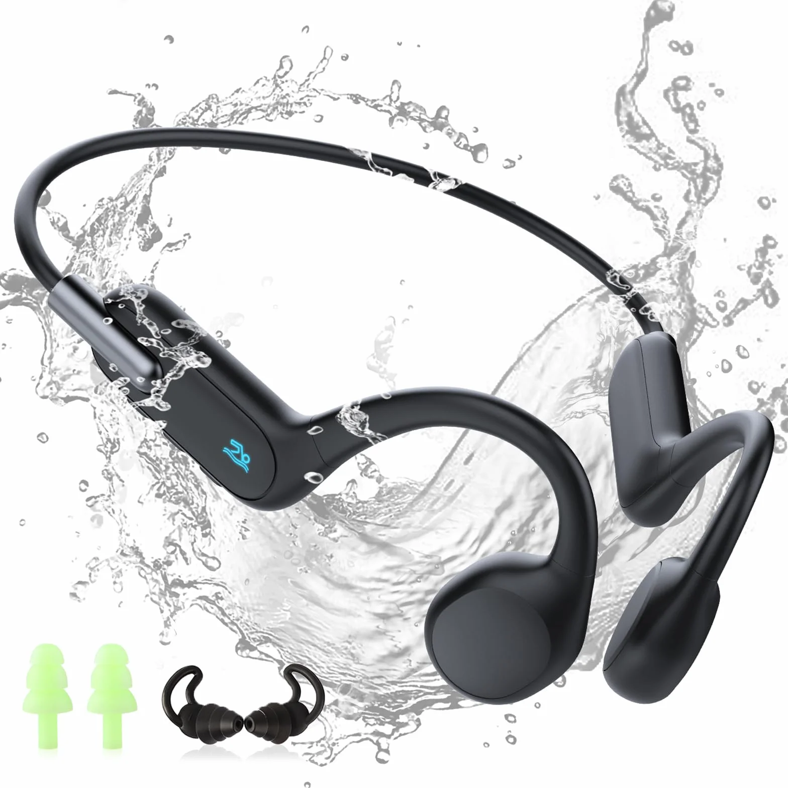 HIFI WALKER Casque à Conduction Osseuse IPX8 Étanche Natation, Écouteurs sans Fil Open-Ear Bluetooth 5.3, Lecteur MP3 32 Go Course Vélo
