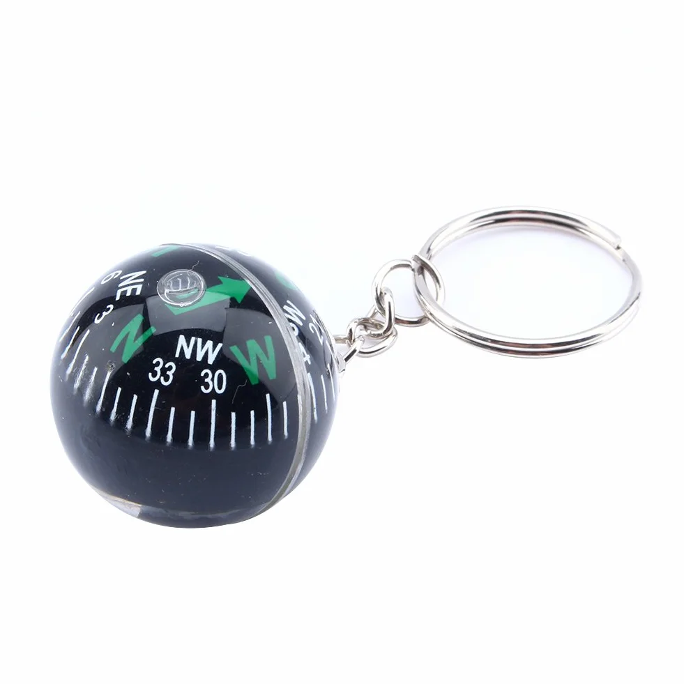 Porte-clés Boule 28 mm Boussole Liquide Mousqueton Thermomètre Randonnée Camping Survie Plein Air