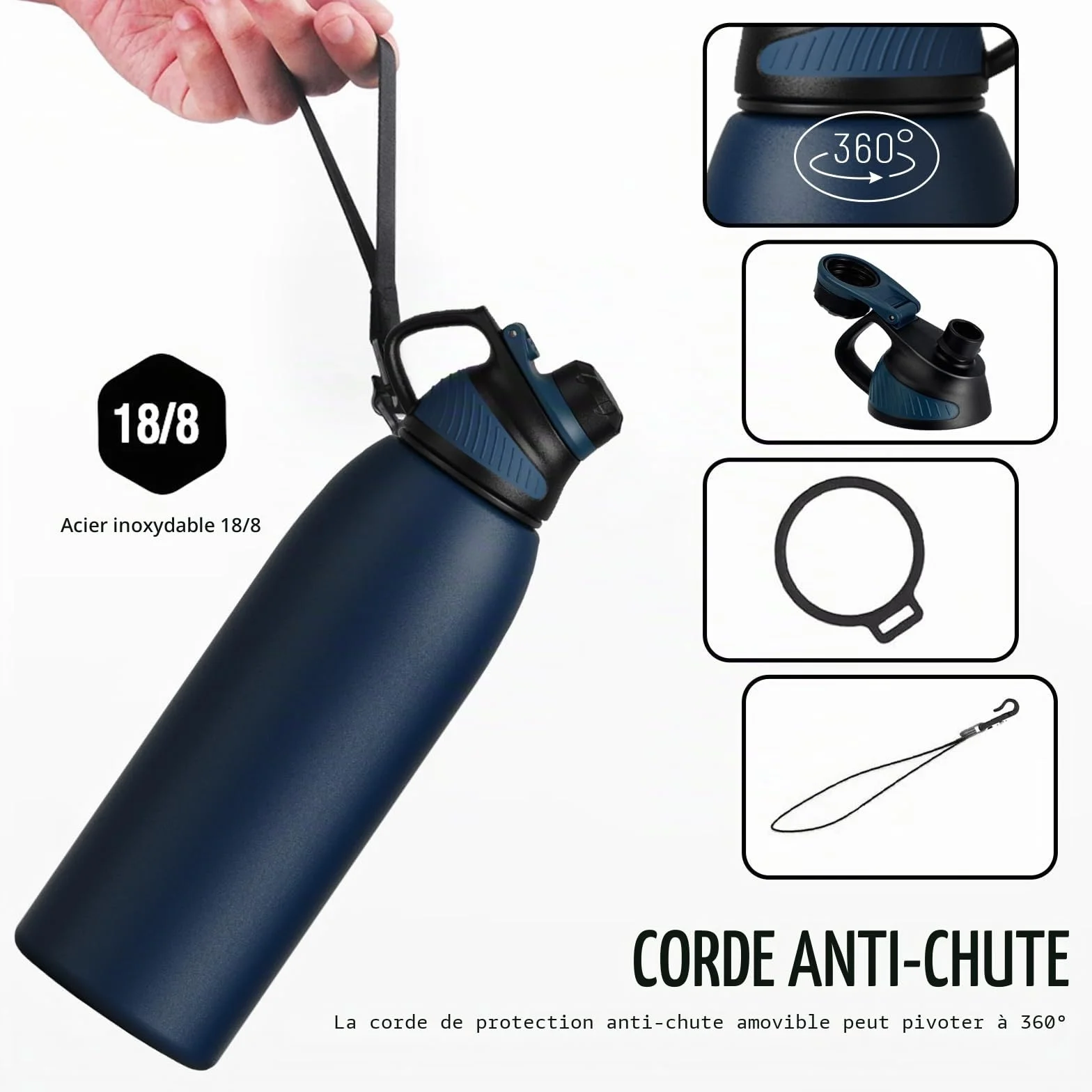 Gourde Isotherme avec Couvercle Magnétique - Bouteille Inox sans BPA 400ml-1.5L pour Sport, Gym, Voyage