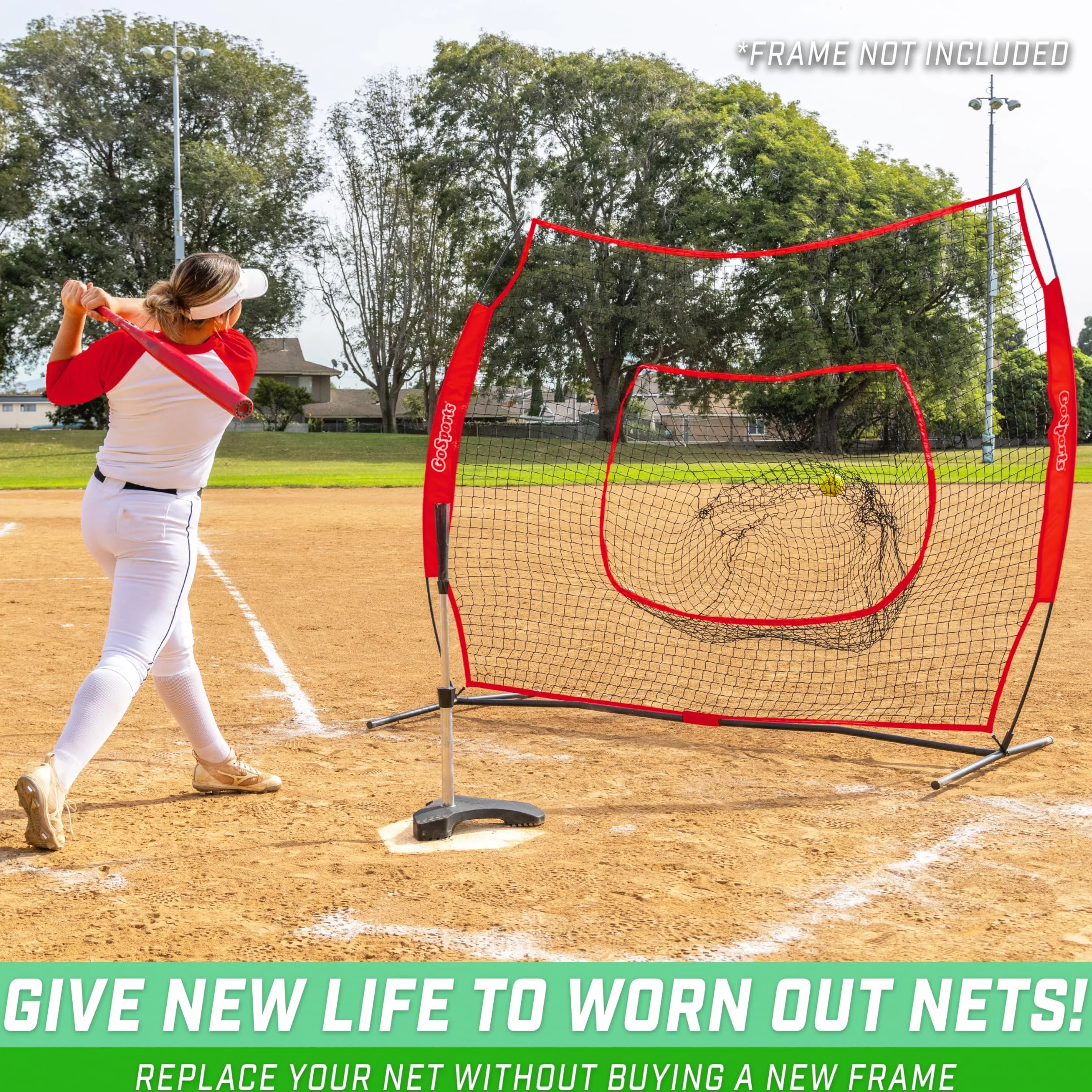 GoSports Filet d'entraînement Baseball Softball 2,1 x 2,1 m avec Arc, Sac de Transport et Zone de Frappe