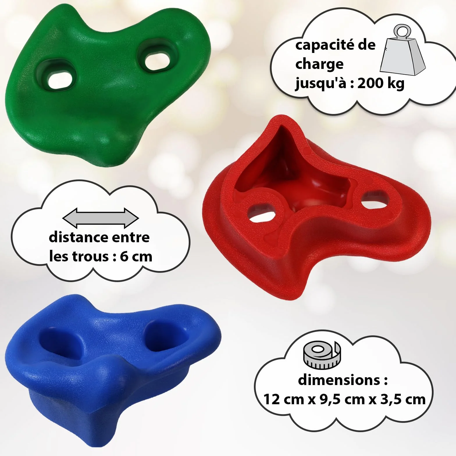 ALPIDEX Prises d'escalade Enfants 200 kg, 30 pièces
