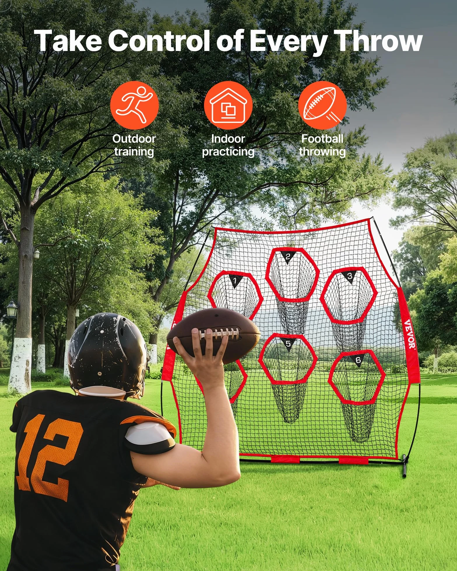 VEVOR Filet d'entraînement football 274 x 243 cm, filet lancer rugby 6 poches cibles, sans nœuds, rouge