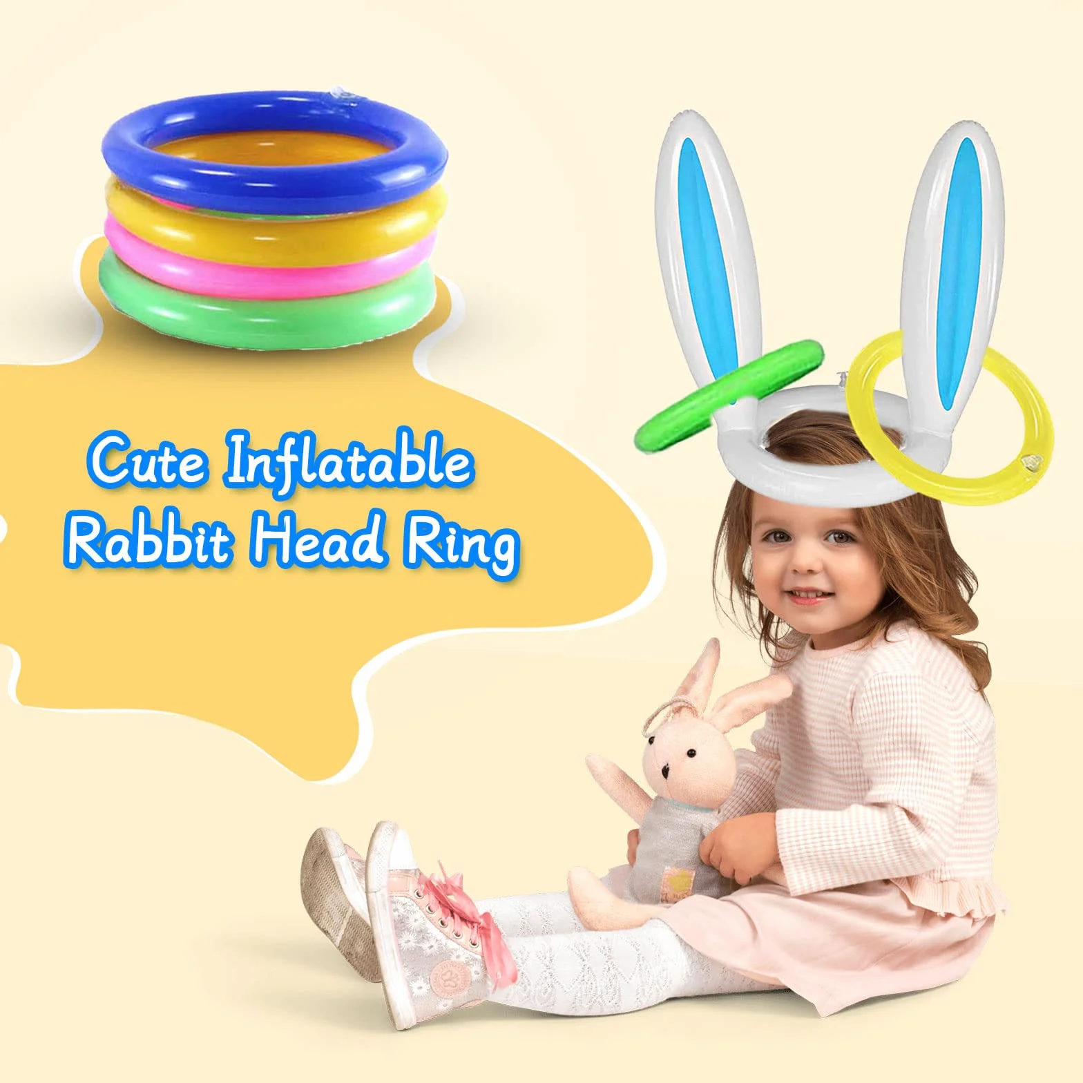 Lot de 2 Jeux de Lancer d'Anneaux Gonflables Oreilles de Lapin 8 Anneaux 1 Pompe Fête Enfants Famille