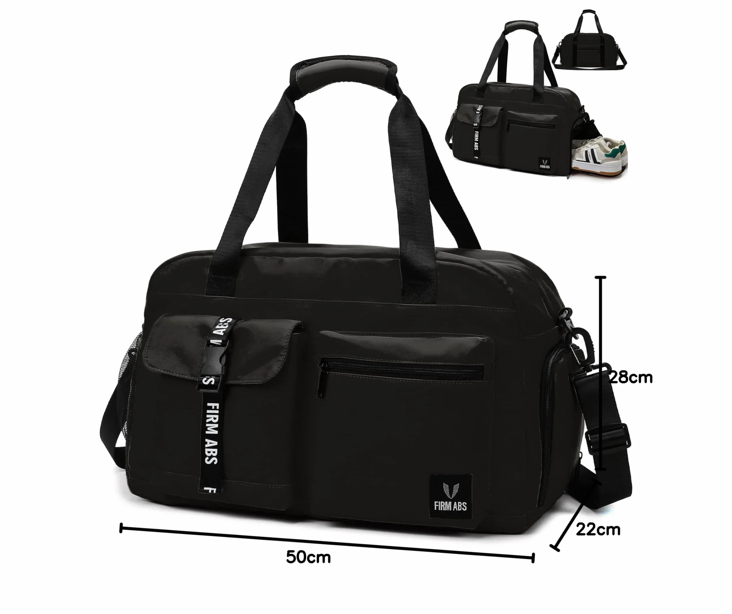 Sac de Sport Femme Homme avec Compartiment à Chaussures, Sac de Voyage Imperméable Noir