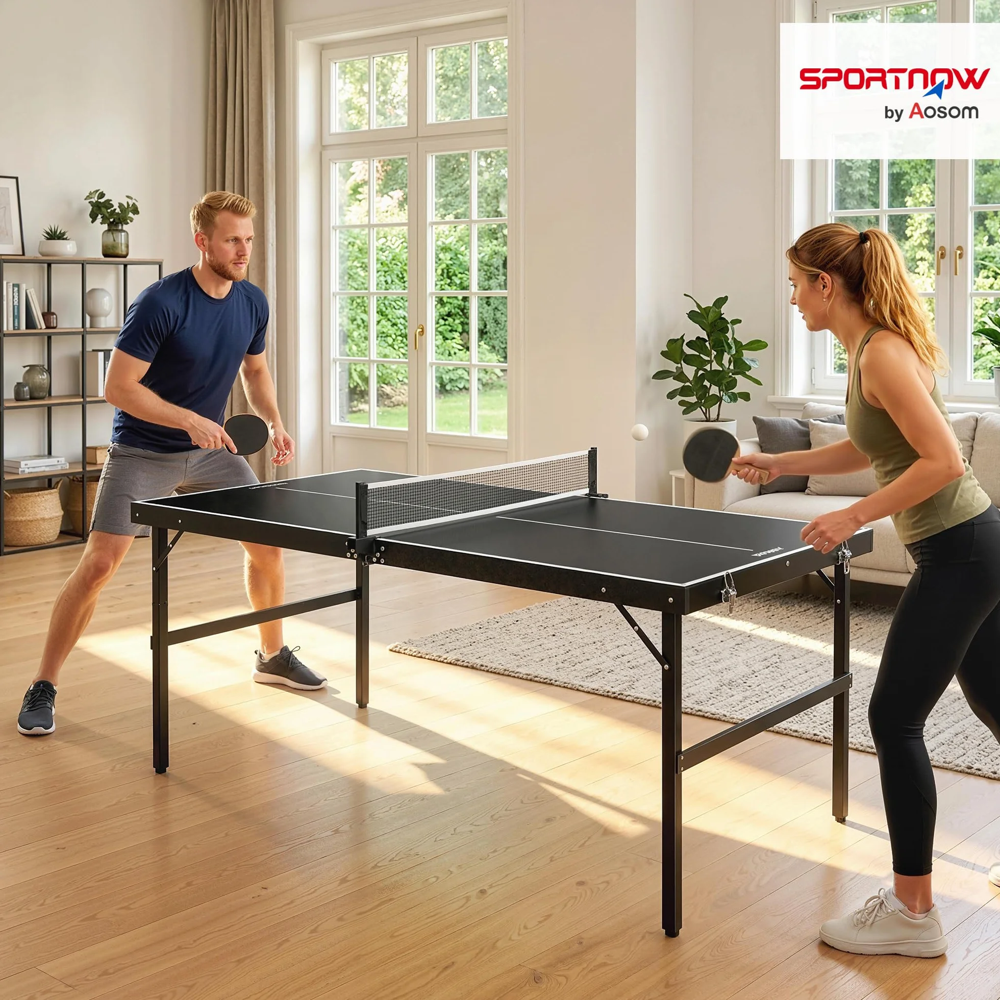 SPORTNOW Mini Table de ping-pong Pliable avec Filet Aluminium Noir Jeu de Tennis de Loisirs pour la Maison