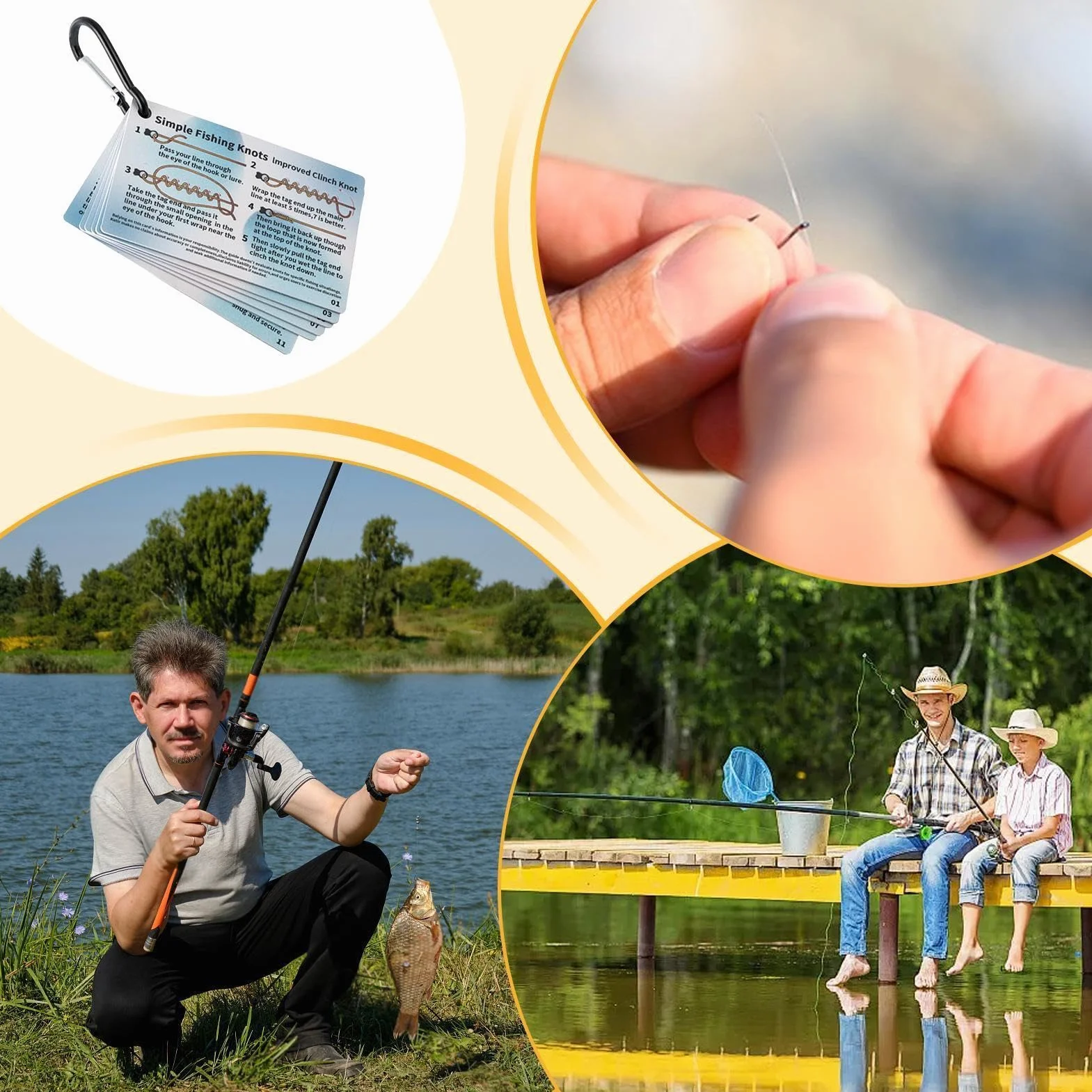 Kit de 6 cartes guide nœud de pêche étanches, système d'apprentissage illustré pour débutants, accessoire de pêche pour bassin et lac