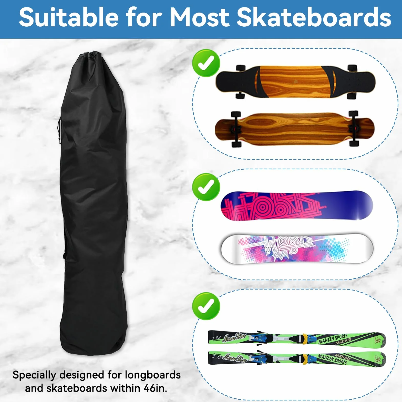 Cyrank Sac à Longboard et Skateboard - Housse de Protection Oxford 120 x 30 x 15 cm