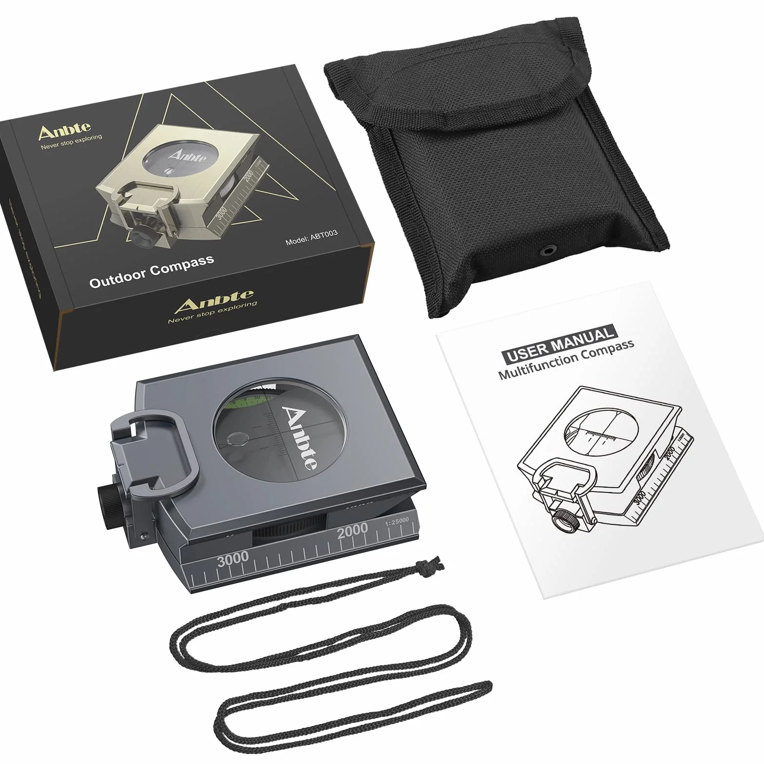 Anbte Boussole de Randonnée avec Clinomètre Militaire Professionnelle Sac de Transport pour Chasse Camping