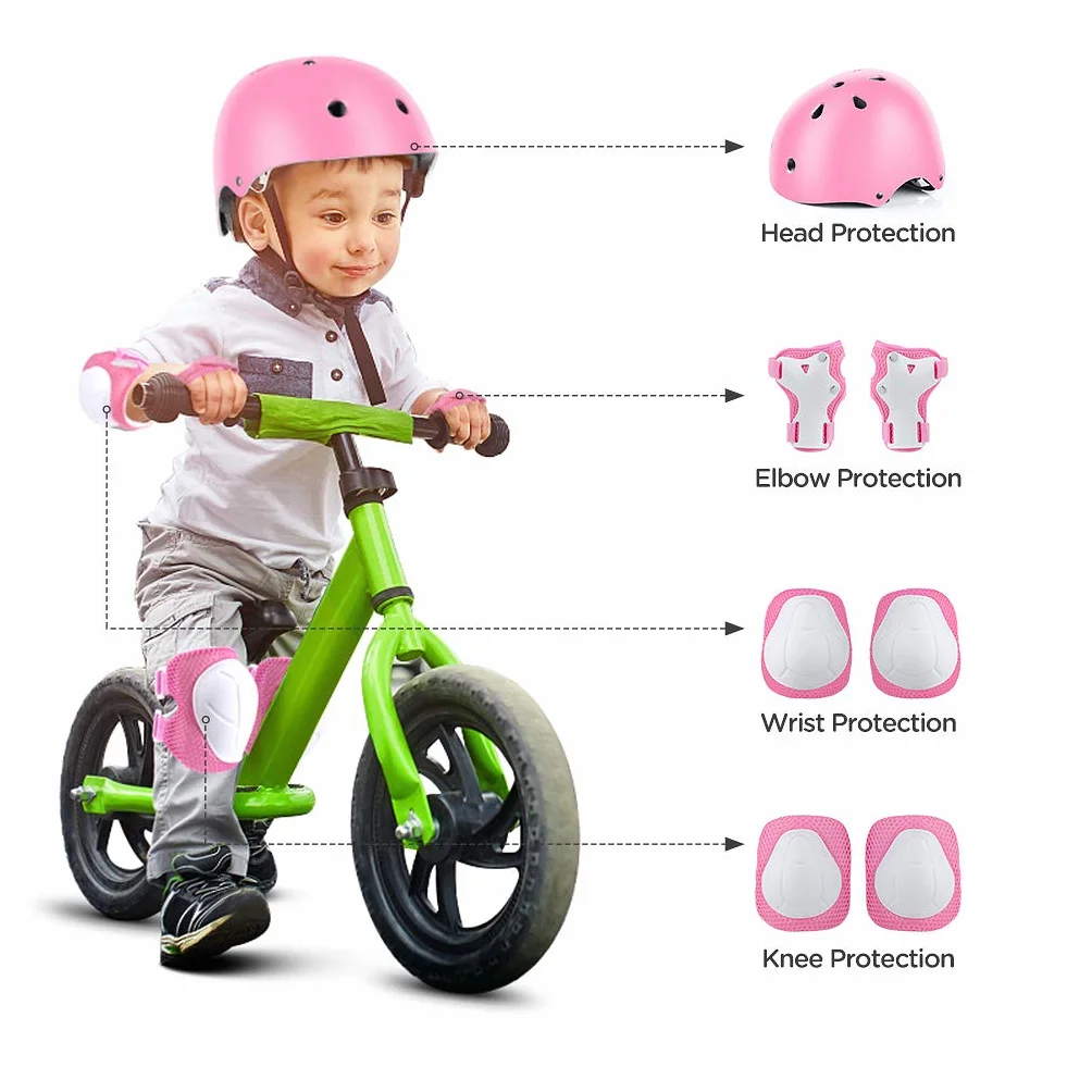 Casque Vélo Enfant Kit de Protections Genouillères Coudières Poignet pour Skateboard Roller BMX