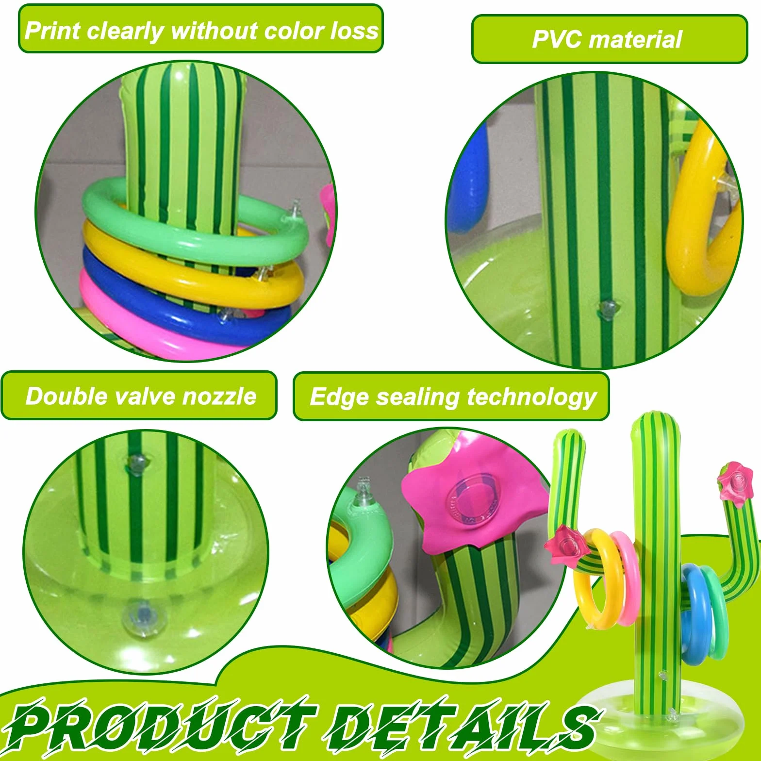 Jouet Gonflable Cactus Jeu de Lancer d'Anneaux 8 Pinces Piscine Exterieur Hawaii Party