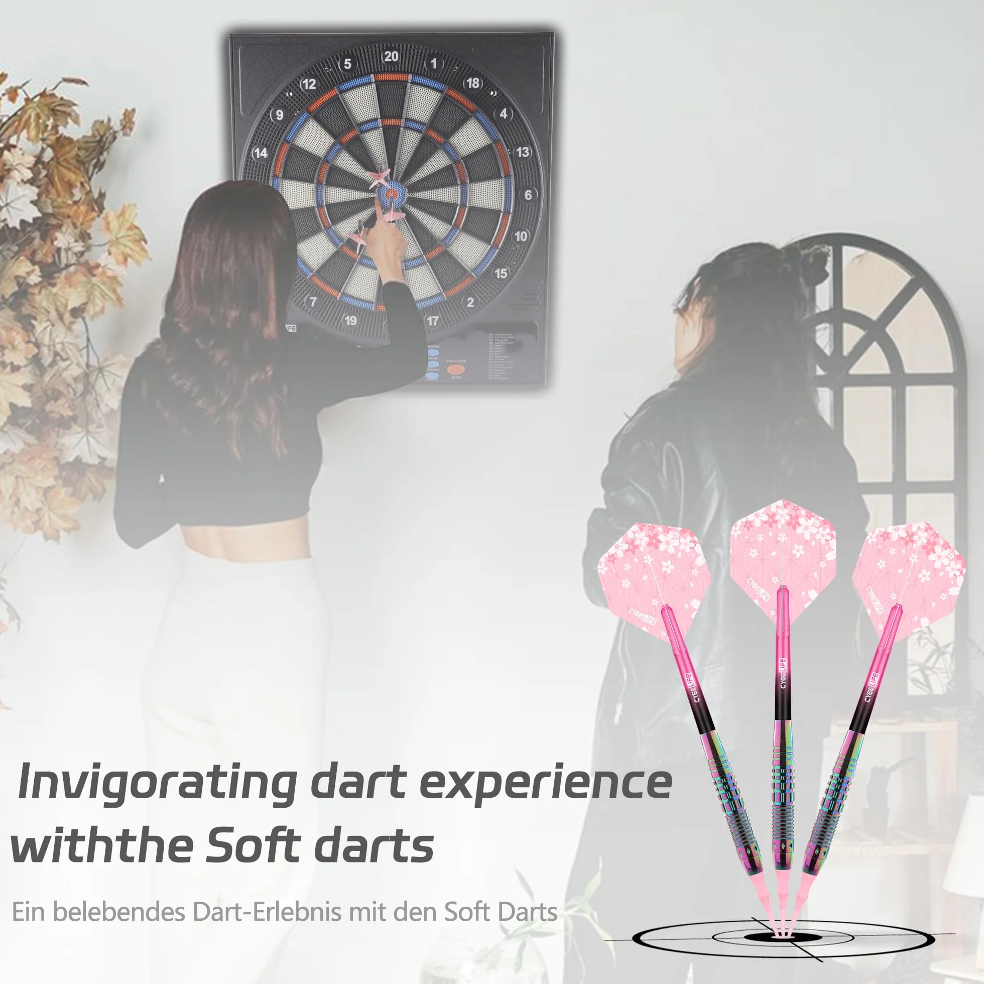 CyeeLife Fléchettes Professionnelles avec Pointe Plastique 3 Pièces pour Cible Électronique, Set Softdarts avec 6 Fléchettes + Étui