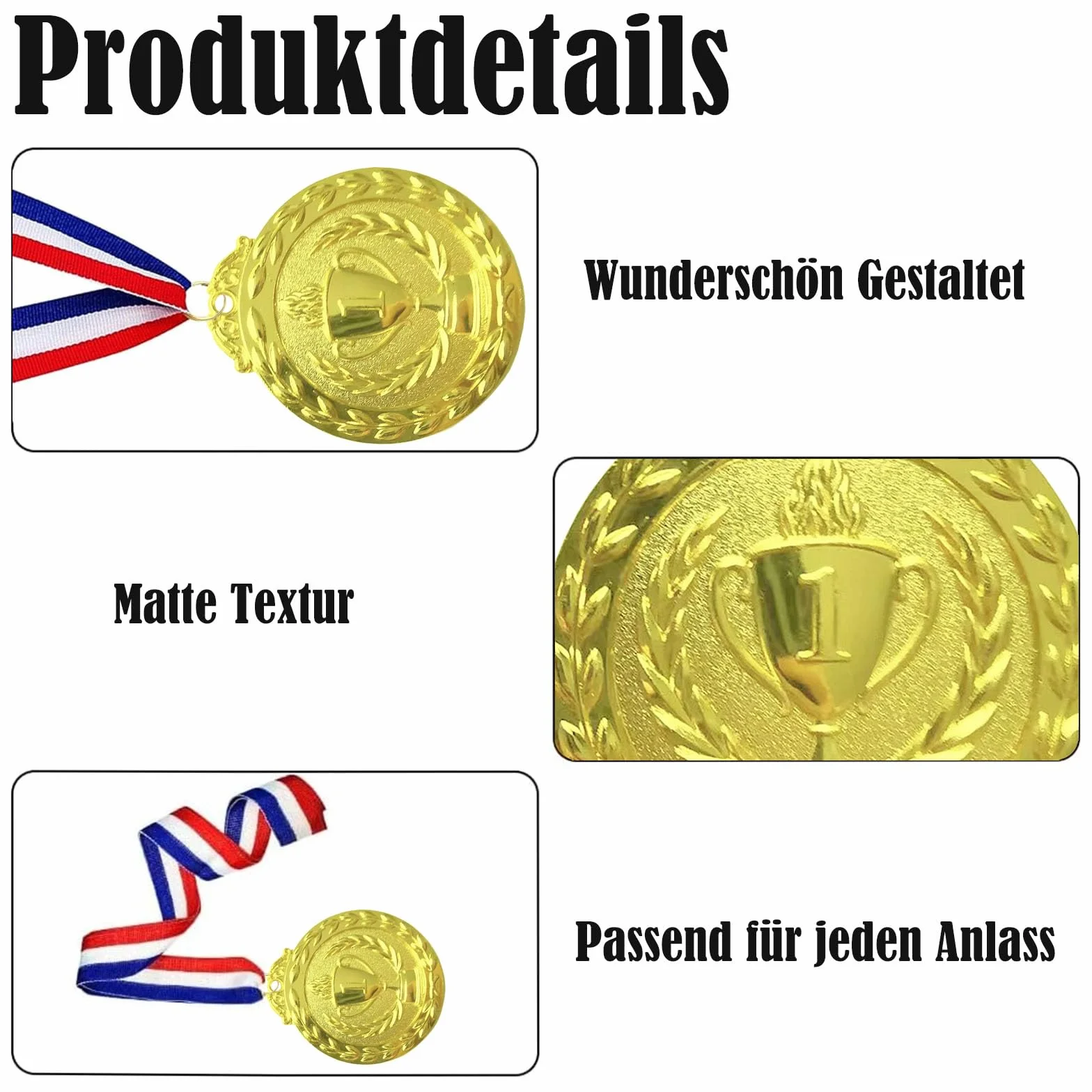 Médaille de Récompense Or Argent Bronze avec Rubans Cou, Style Olympique 5 cm