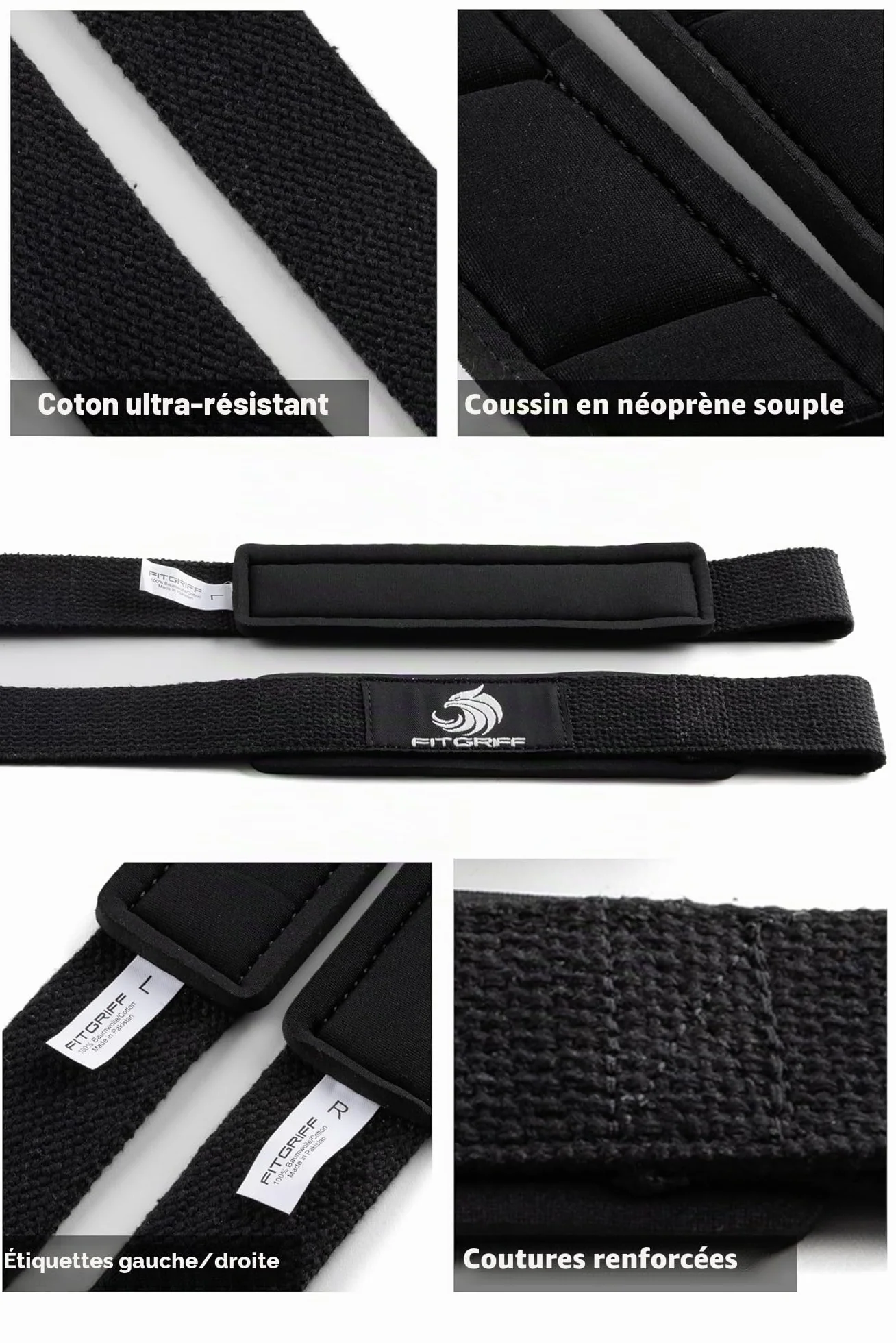 Fitgriff® Sangle de Tirage Musculation - Lifting Straps pour Fitness, Levage, Gym - Accessoires Salle de Sport