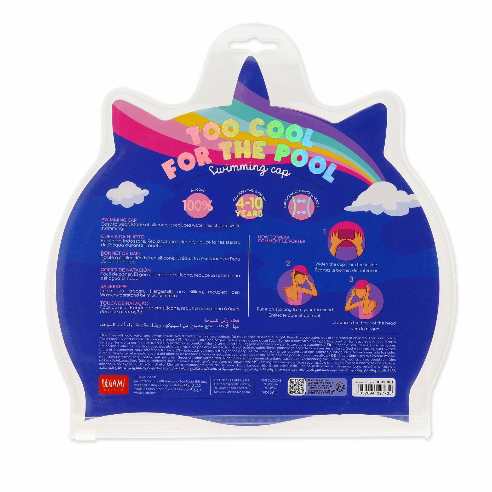 Legami Bonnet de Bain Fille Enfants 4-10 Ans Silicone Imperméable