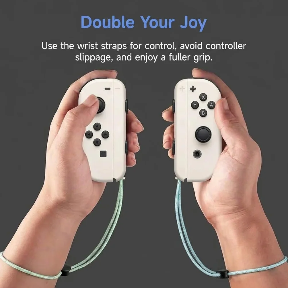 Dragonnes Tressées Colorées pour Nintendo Switch Joy-Con, Lanières de Sécurité Stylées Mix Vert/Bleu