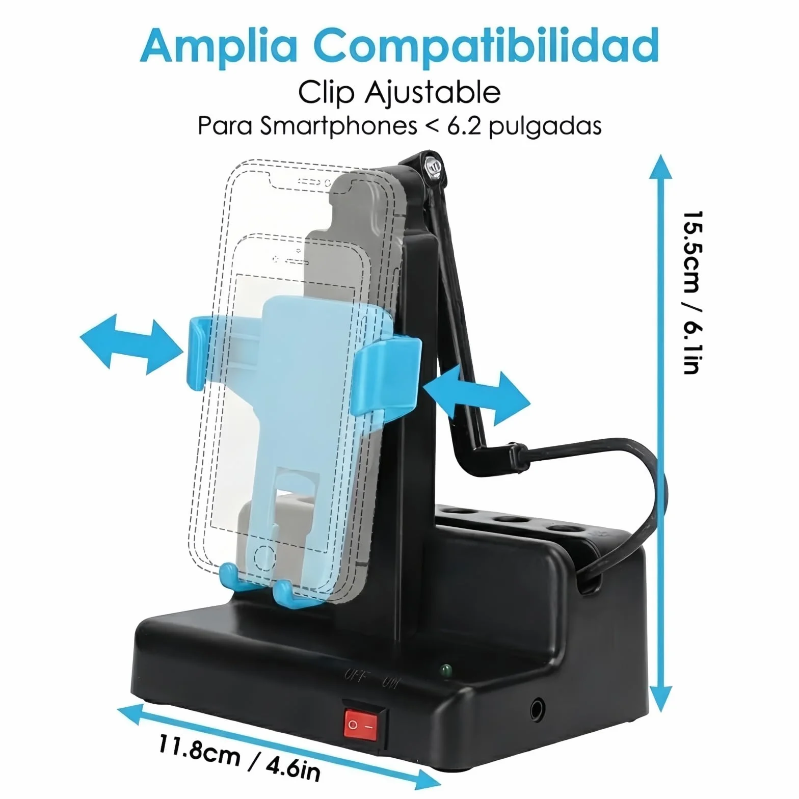 Agitateur automatique de téléphone portable podomètre bras oscillant gauche droit USB bleu ciel