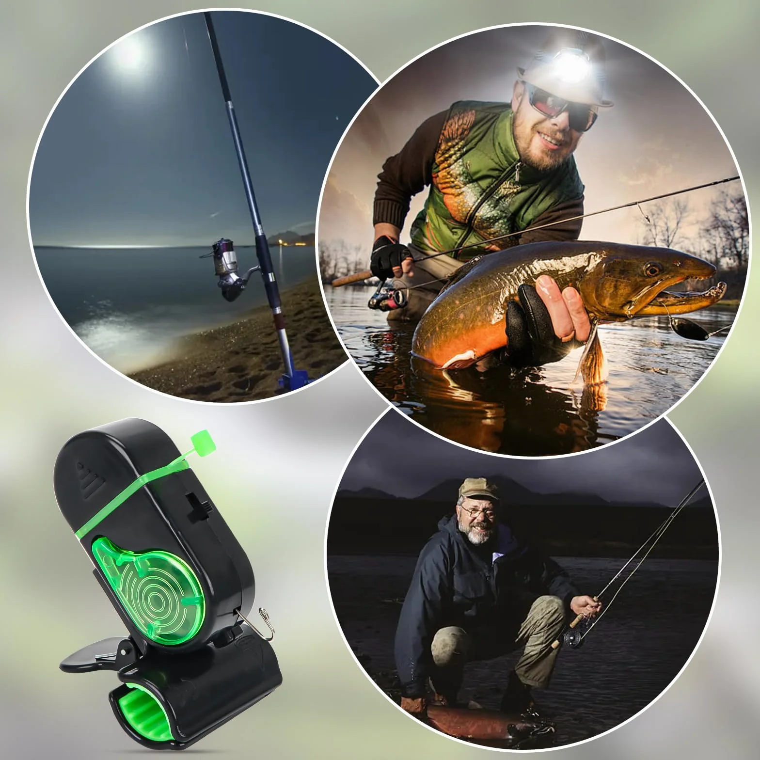Byffoer Détecteur de touche de pêche à clipser avec lumière LED et son, alarme électronique sensible