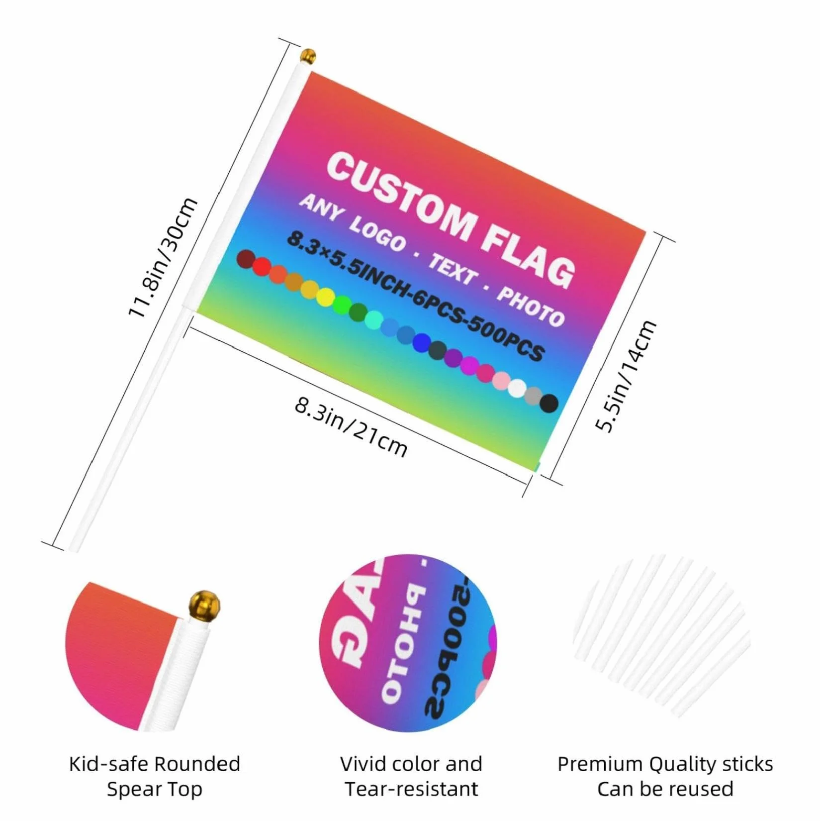 Drapeaux Portables Personnalisés avec Mât, Mini Drapeaux avec Logo et Texte pour Événements Sportifs, Match de Football