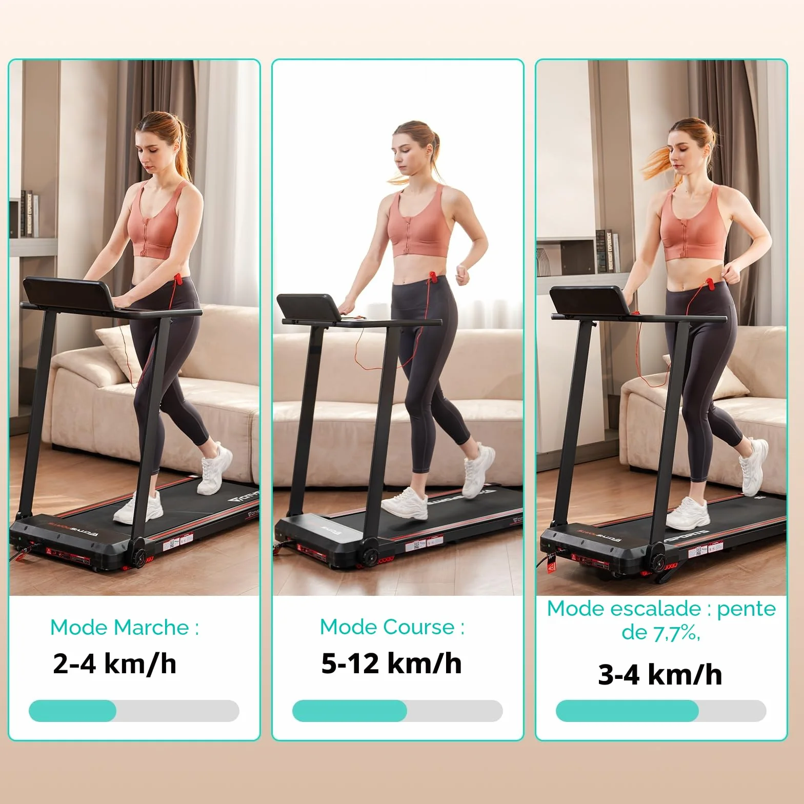 CITYSPORTS Tapis de Course Pliable 12 km/h avec Affichage LED, APP et Support Tablette 360° - Walking Pad Compact pour Maison et Bureau (Noir et Rouge)
