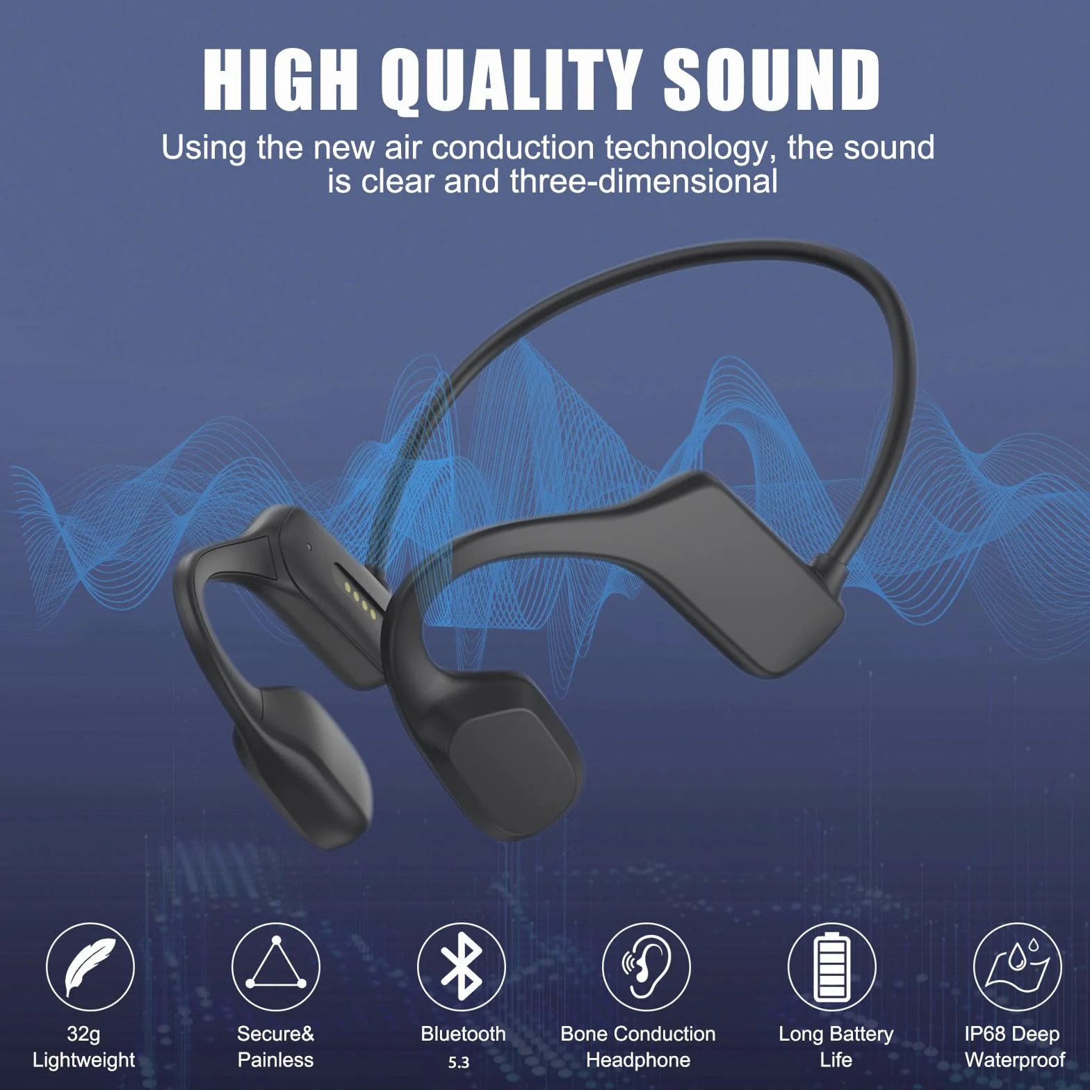 Casque Conduction Osseuse Étanche IP68 Bluetooth 5.2 avec Micro MP3 32G Mémoire Intégrée