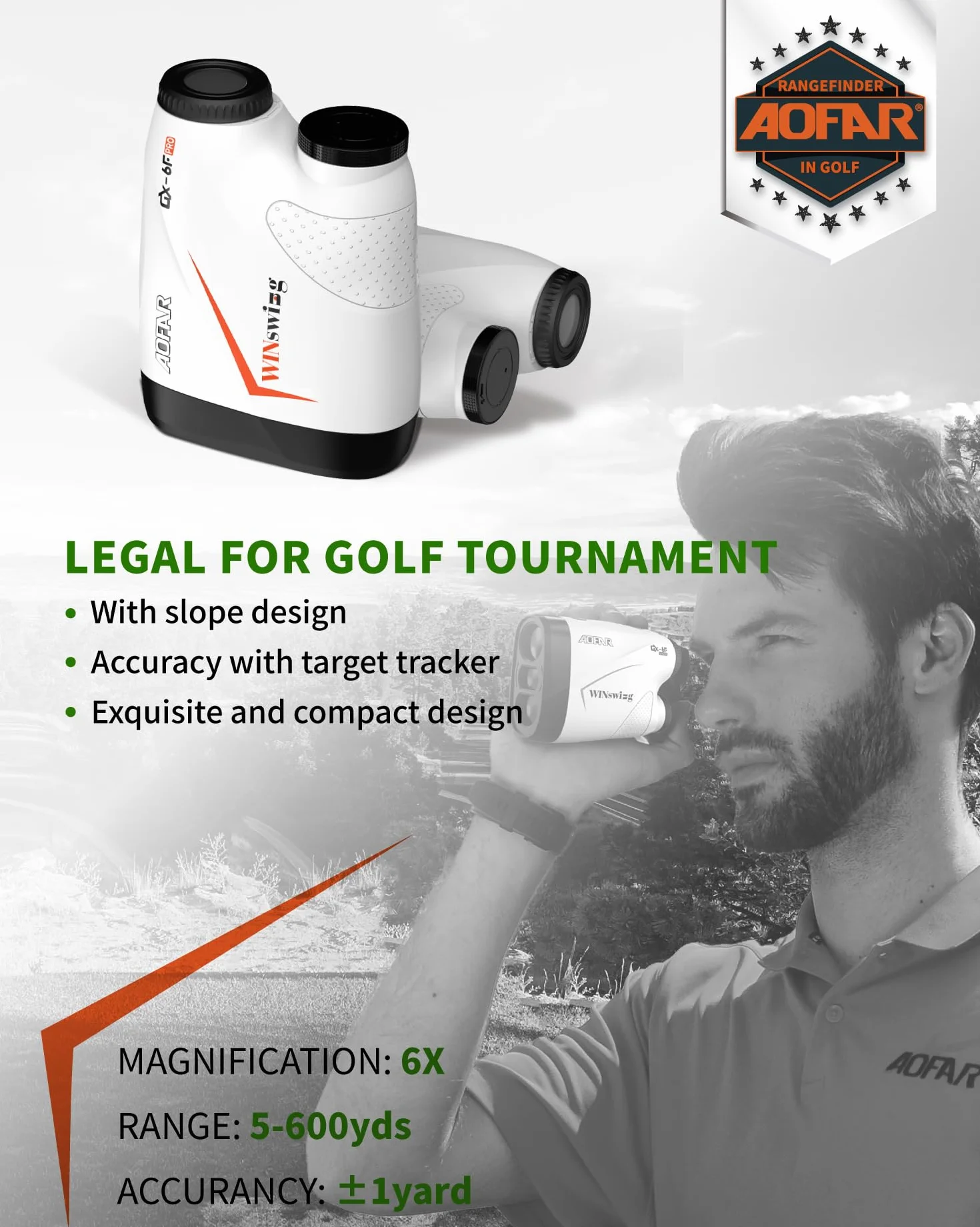 Télémètre de golf AOFAR GX-6F Pro scan continu verrouillage drapeau vibreur haute précision 454 m