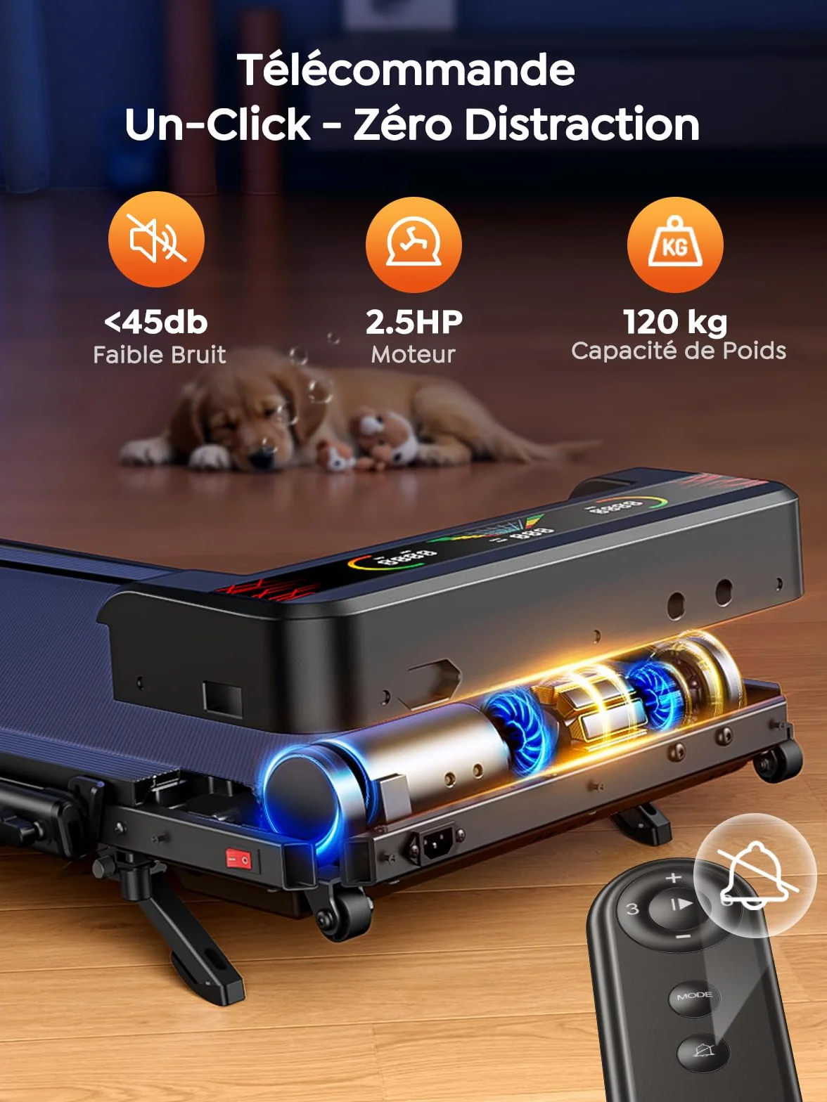 Tapis de Course Pliable 5-en-1 avec LED Motivantes, Inclinable 9%, Moteur Silencieux, Double Écran LED, 1-12 km/h, Compact Walking Pad 120kg
