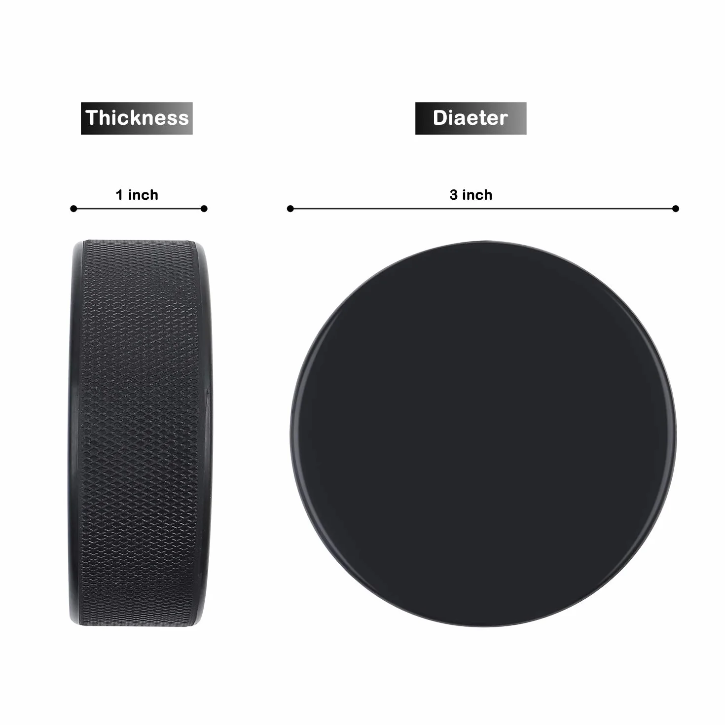 Palets de Hockey sur Glace Officiels 7,6 cm 2,5 cm 170,1 g Noir Lot de 25