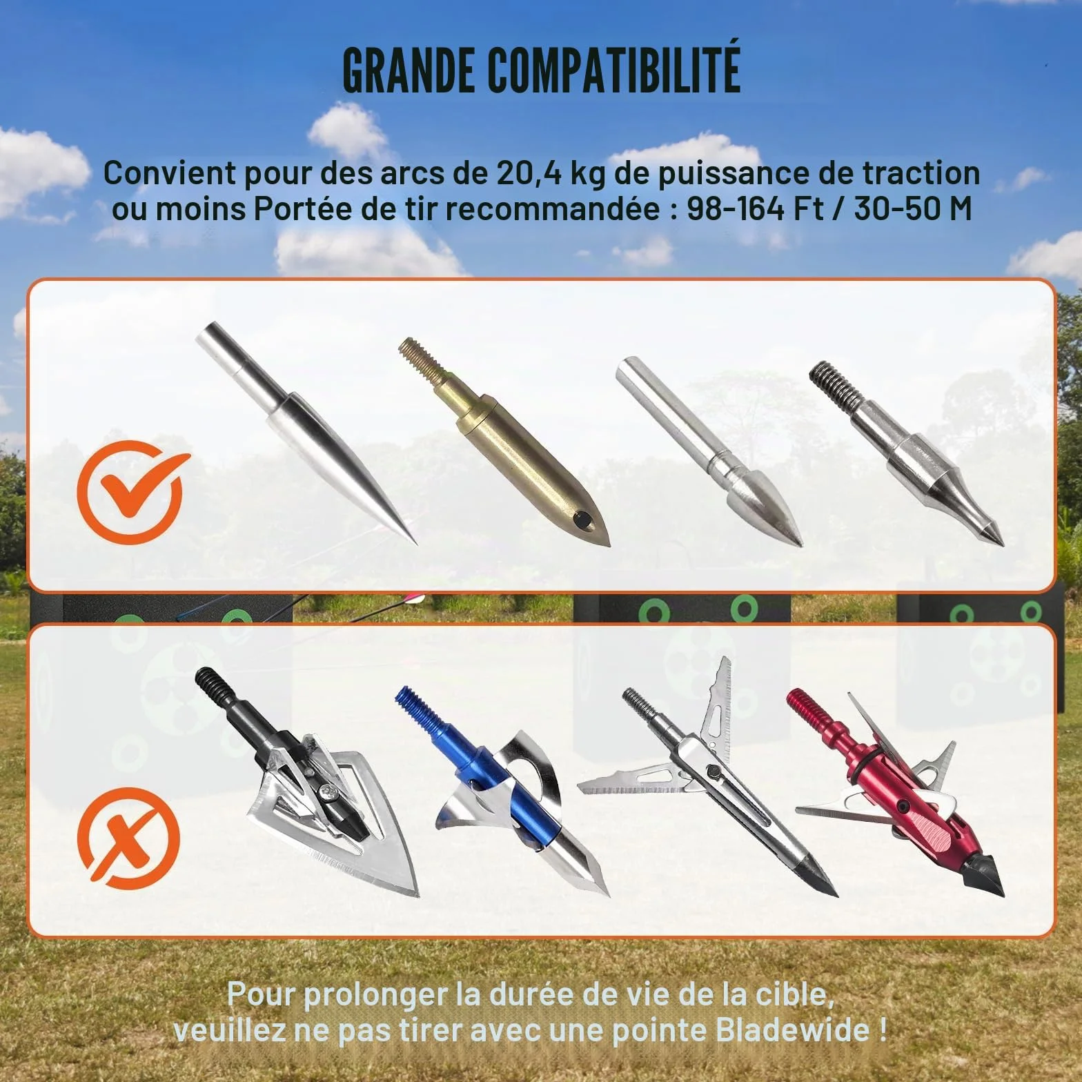 VEVOR Cible de tir à l'arc 40,6 x 45,7 cm Tout côté Portable avec poignée de Transport