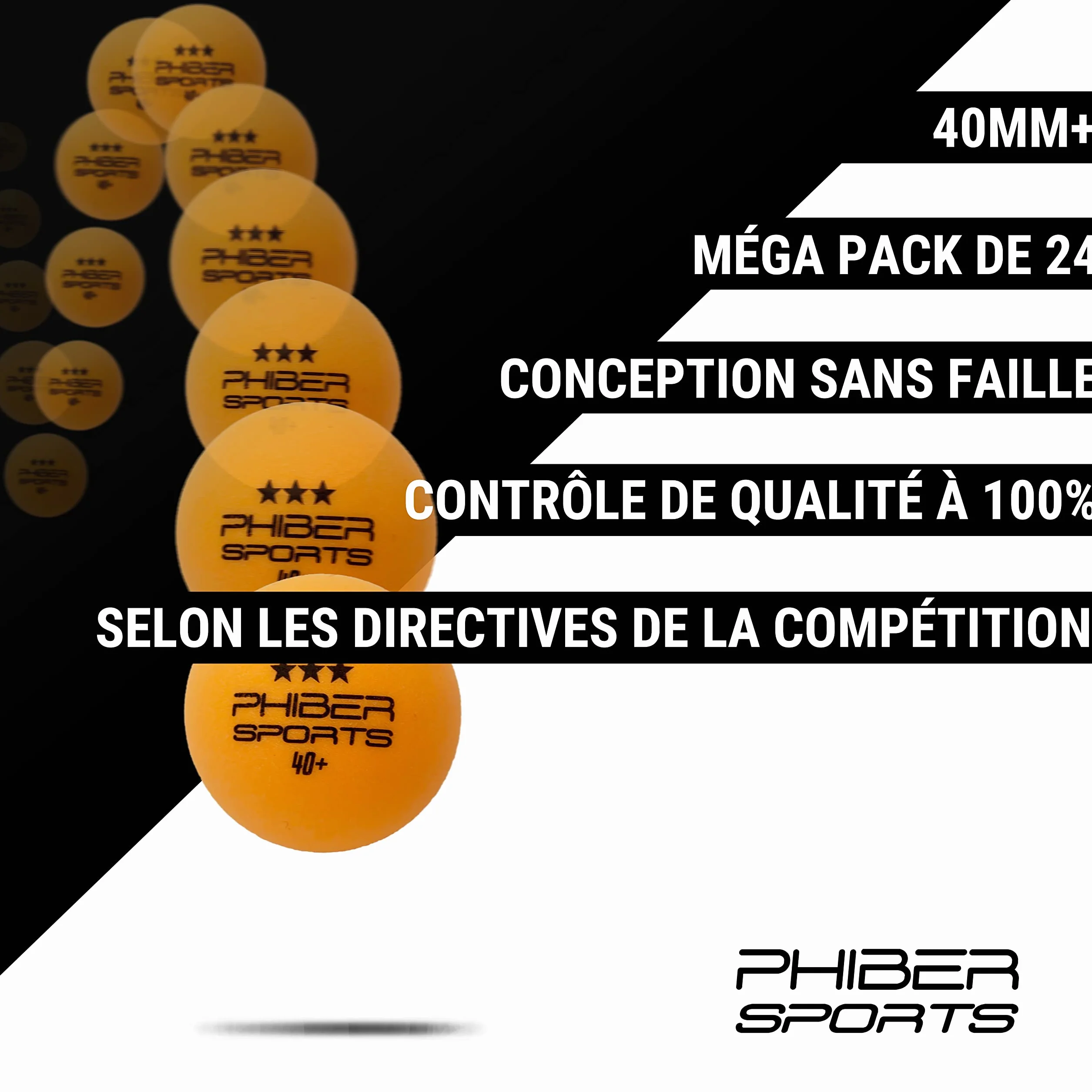 PHIBER-SPORTS Balles de ping-Pong 3 étoiles 24 pièces Orange