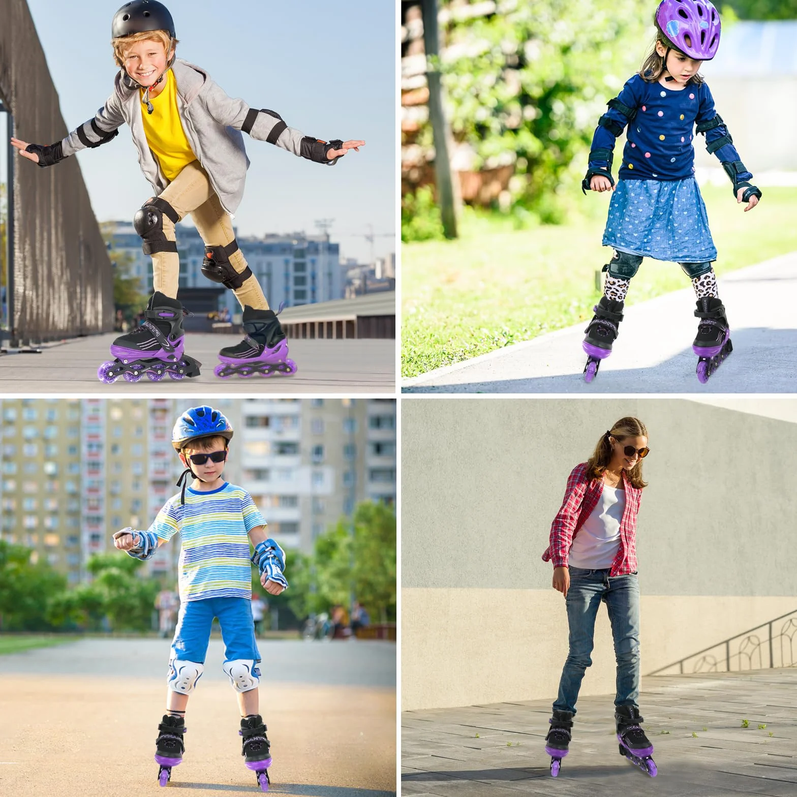 Patins à roulettes pour Enfants Filles et garçons, Taille réglable, Noir et Blanc