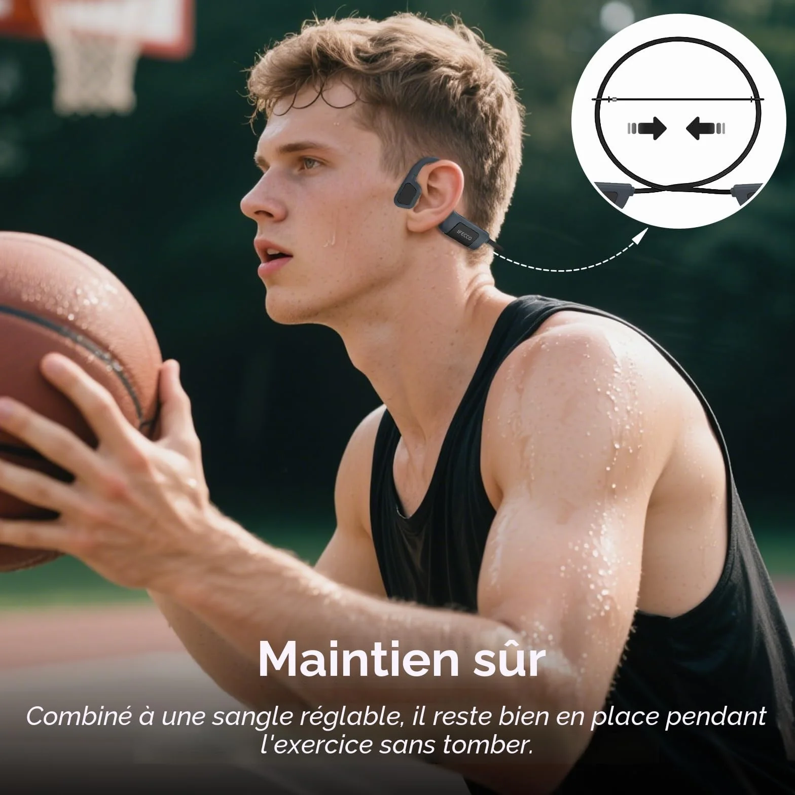 IFECCO Casque Conduction Osseuse Natation IP68 Bluetooth 5.4 Oreille Ouverte avec Micro Lecteur MP3 32 Go