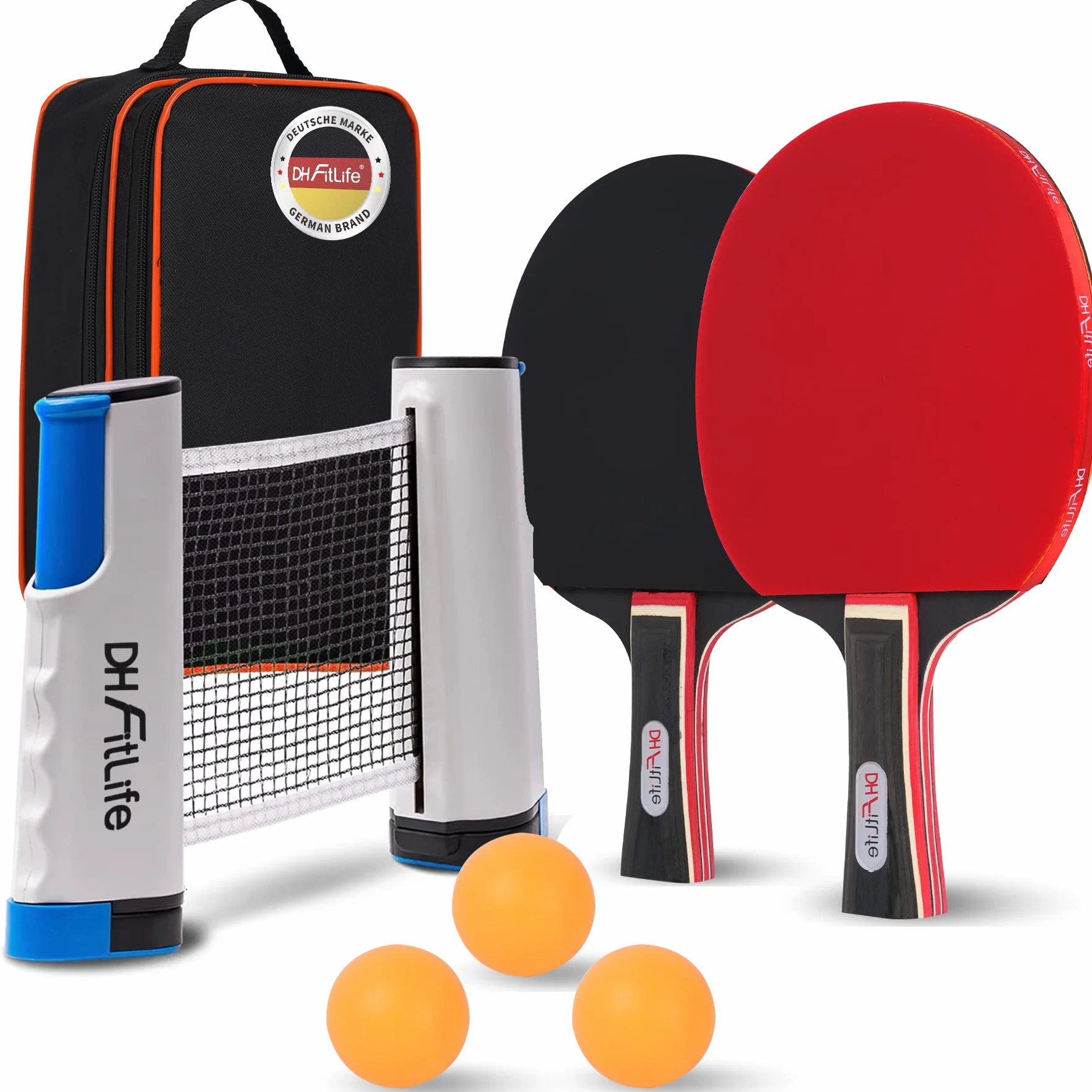 Set de Raquettes de Tennis de Table pour 2 Joueurs avec Filet Mobile Extensible, 3 Balles et Sac de Rangement