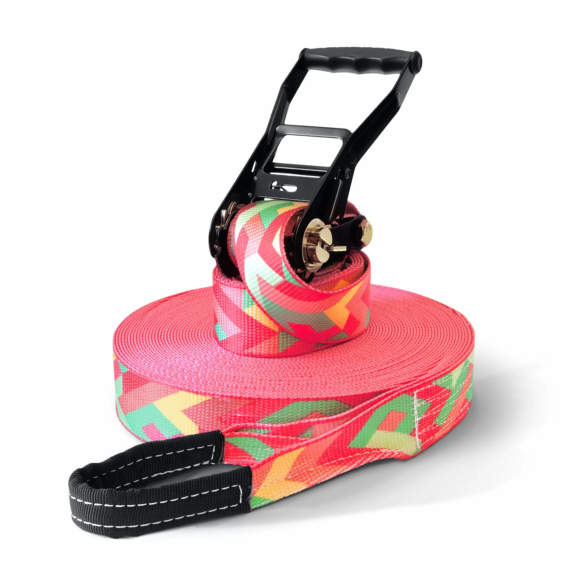 Kit slackline Secoroco 15-35 m 5 cm motif zig zig sac transport protection arbres cliquet
