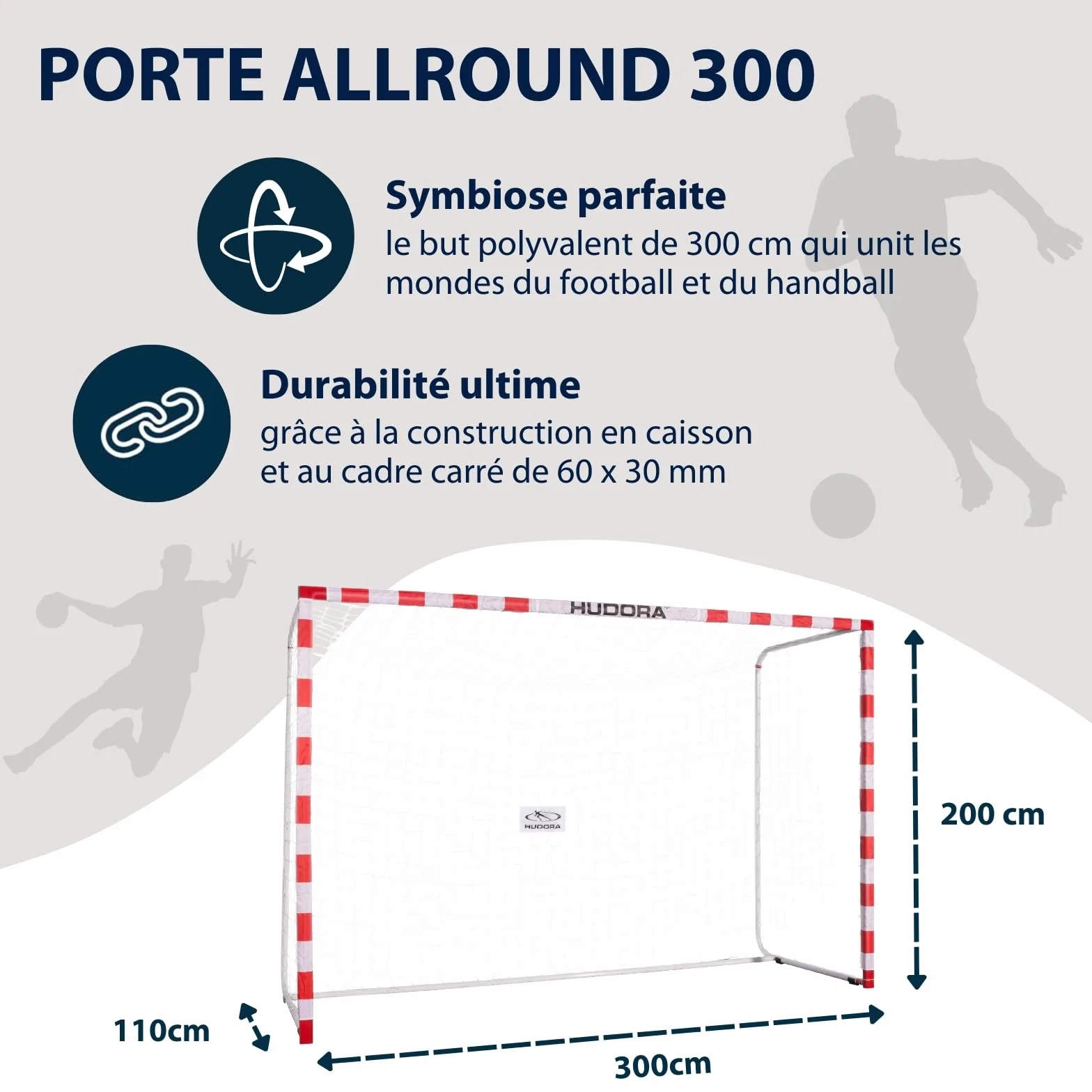 HUDORA But de Football Allround 300 - But Stable & résistant pour Enfants & Adultes - Dimensions typiques d'un But de Handball