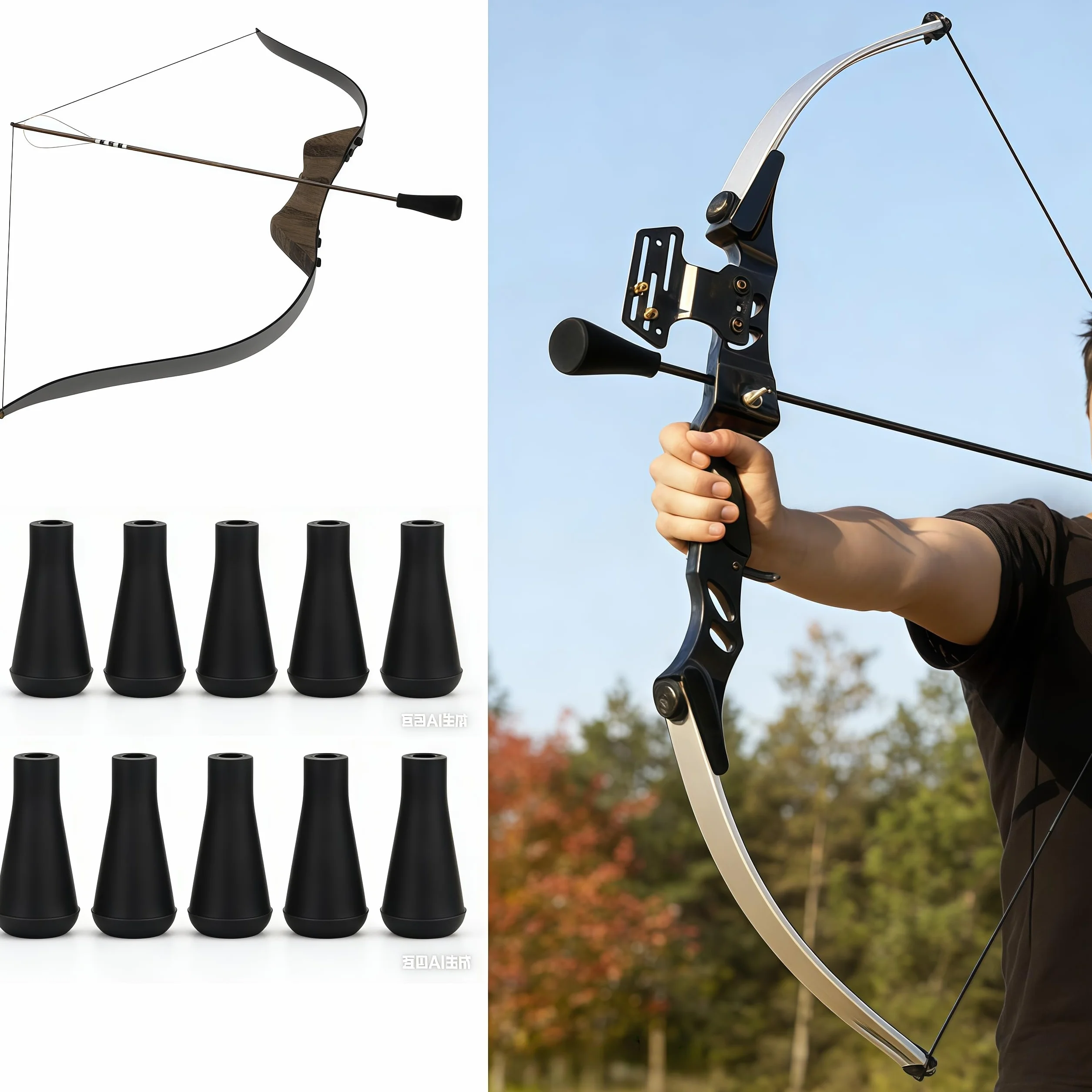 Lot de 10 pointes de flèche en caoutchouc souple pour tir à l'arc, rechange pour tiges fibre de verre et carbone