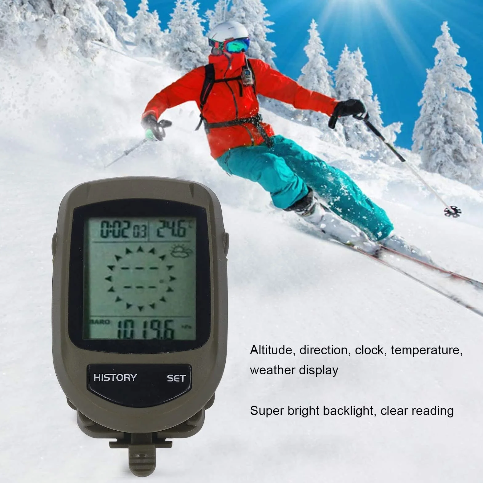 Baromètre Multifonction 8 en 1 LCD Affichage Numérique Altimètre Altitude Température Horloge Moniteur Météo
