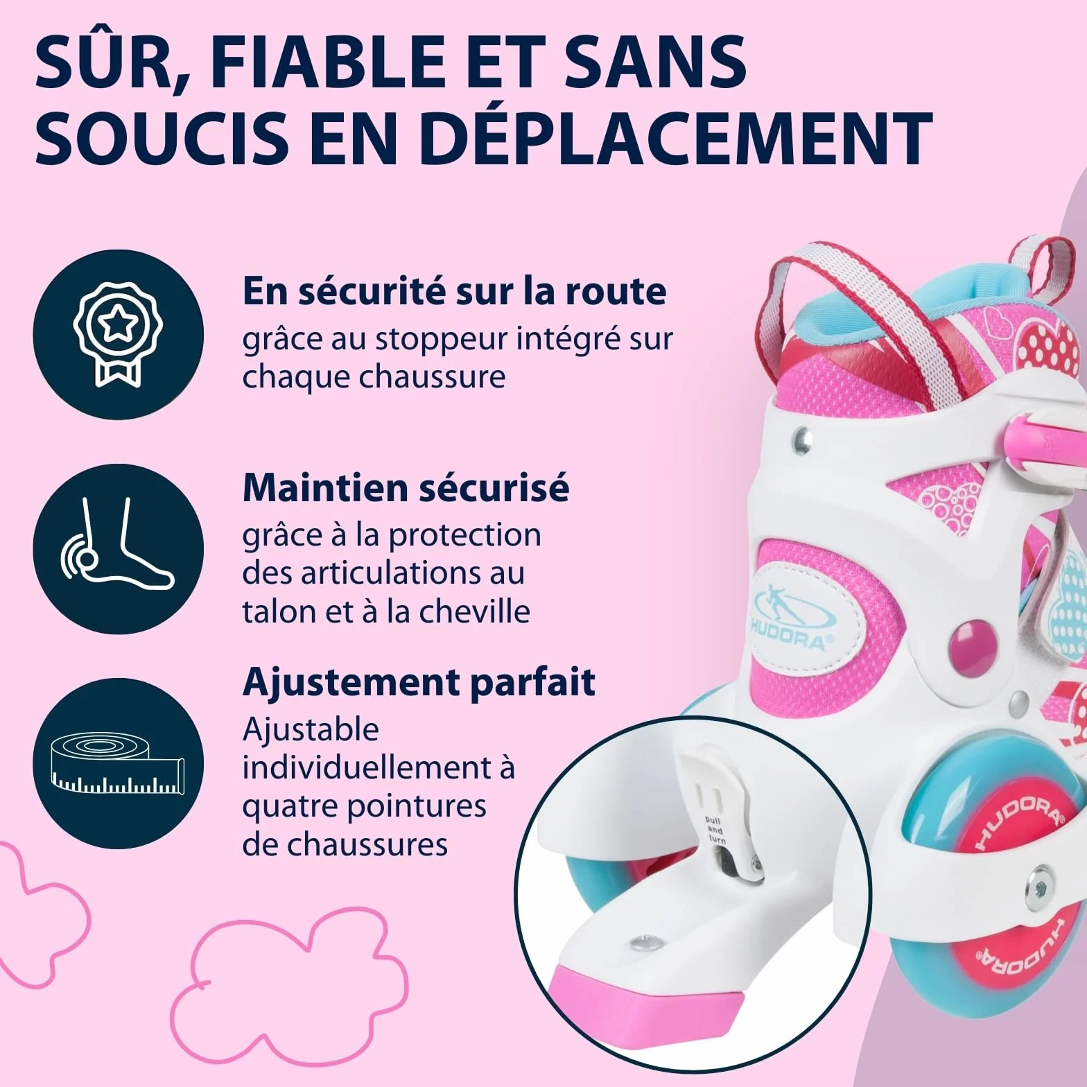 HUDORA Patins à roulettes My First Quad Taille réglable Enfants 20kg Grandes Roues