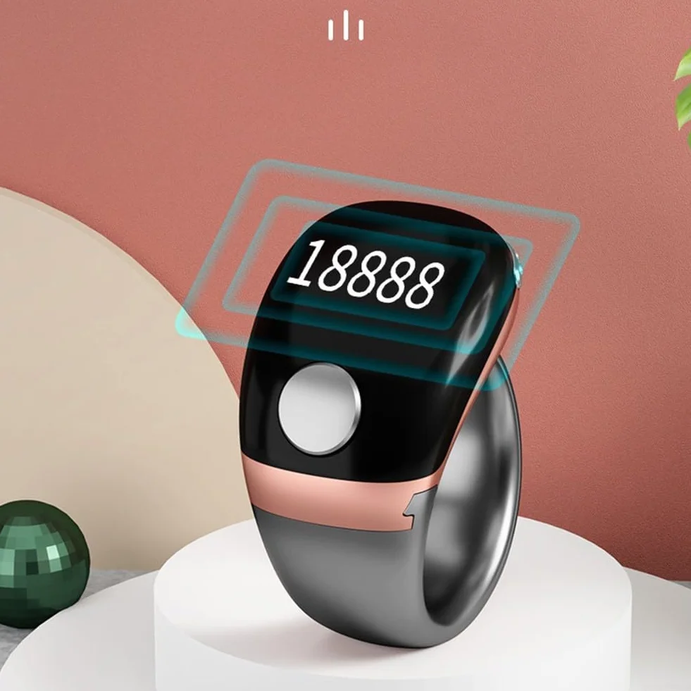 Compteur d'anneaux numérique LCD Tasbih Bagues électronique avec écran et contrôle facile (doré)