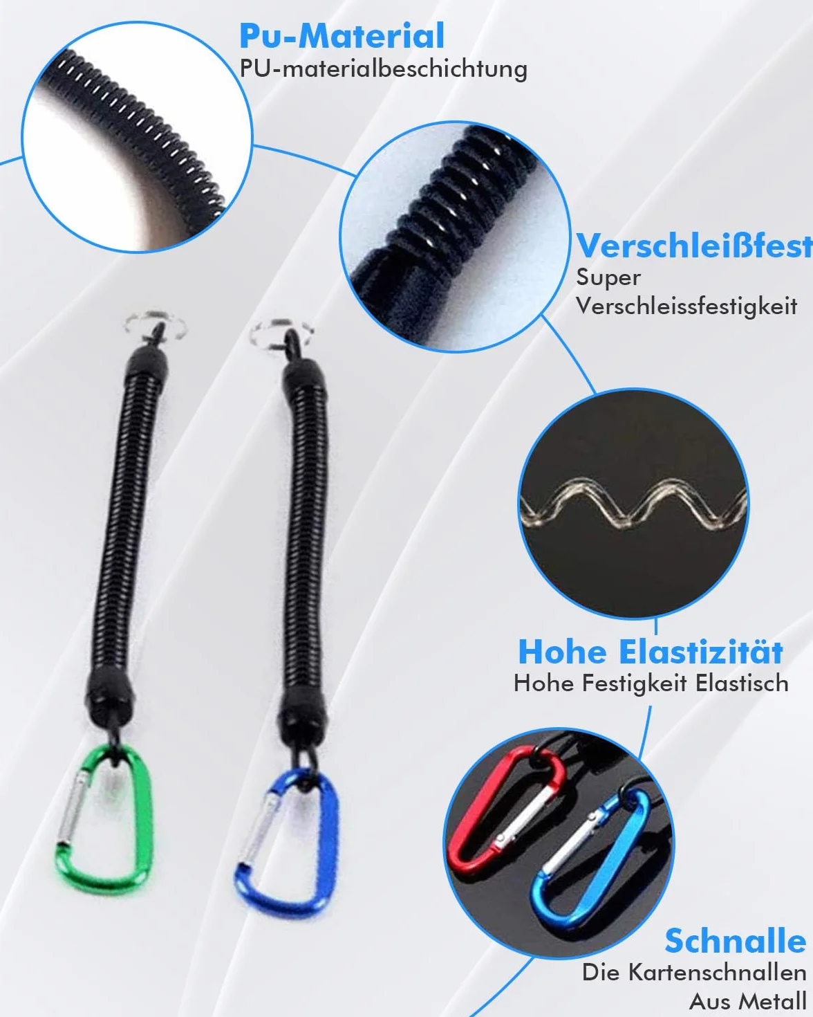 Lot de 5 cordons élastiques pour pêche bateau mousquetons anti-chute alpinisme camping