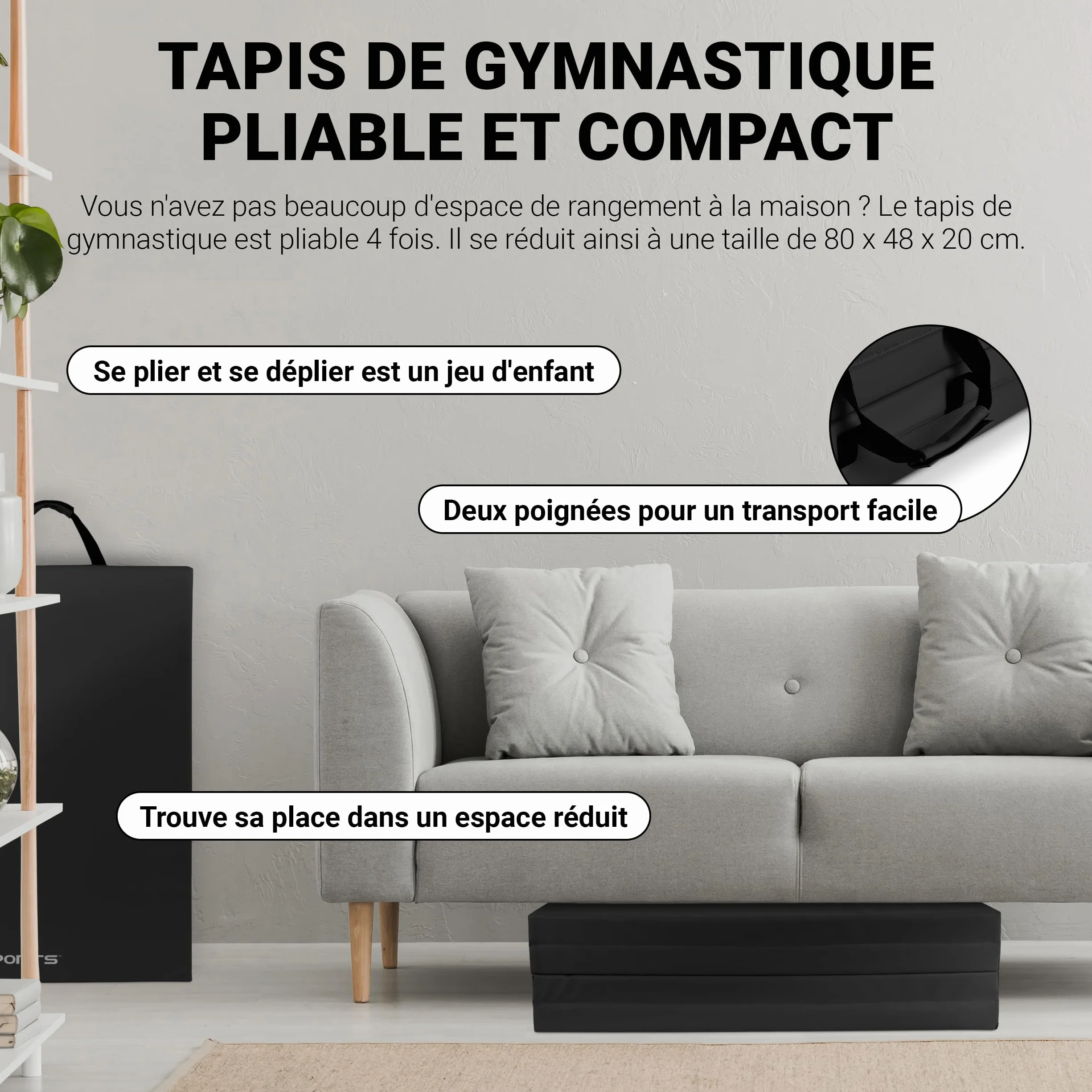 MSPORTS Tapis de gymnastique pliable 190 x 80 x 5 cm Tapis de sport