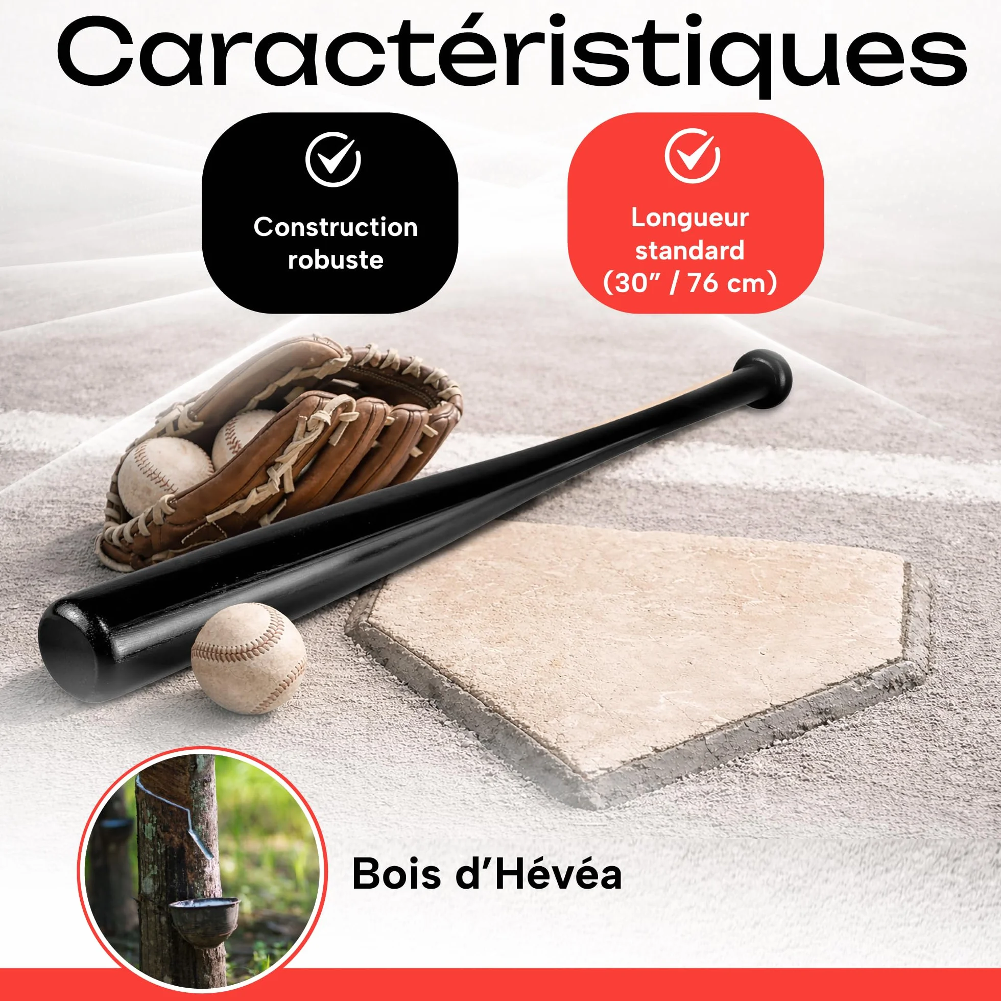 Batte de Baseball Bois Massif écologique 30 Pouces 76cm Noir Bois Naturel