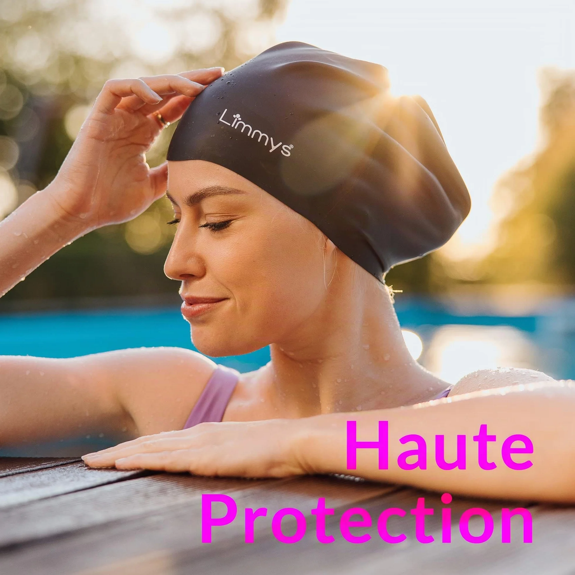 Limmys Bonnet de bain cheveux longs silicone extensible sans latex antidérapant