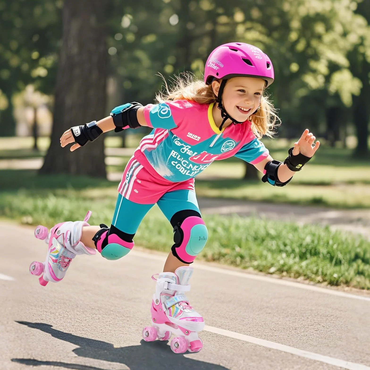 Roller Enfant Fille Patin à Roulettes Quad Taille Réglable Roues Lumineuses