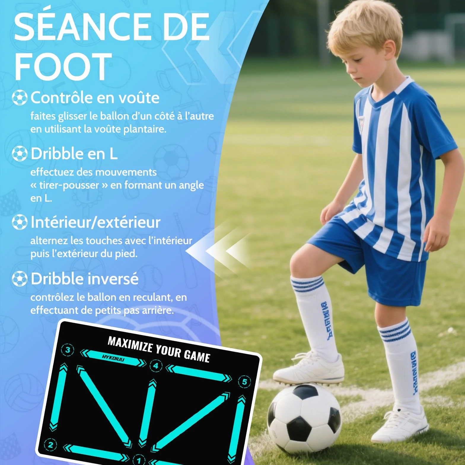 Tapis Foot Entrainement 90x60cm Pas De Foot Ball & Contrôle du Ballon Dribble Football