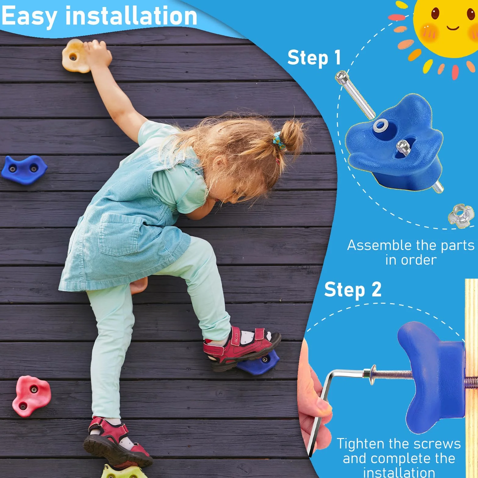 Pierres d'escalade pour Enfants Hyran, 12 Pcs Prises Escalade, Vis Fixation, Charge 80 Kg