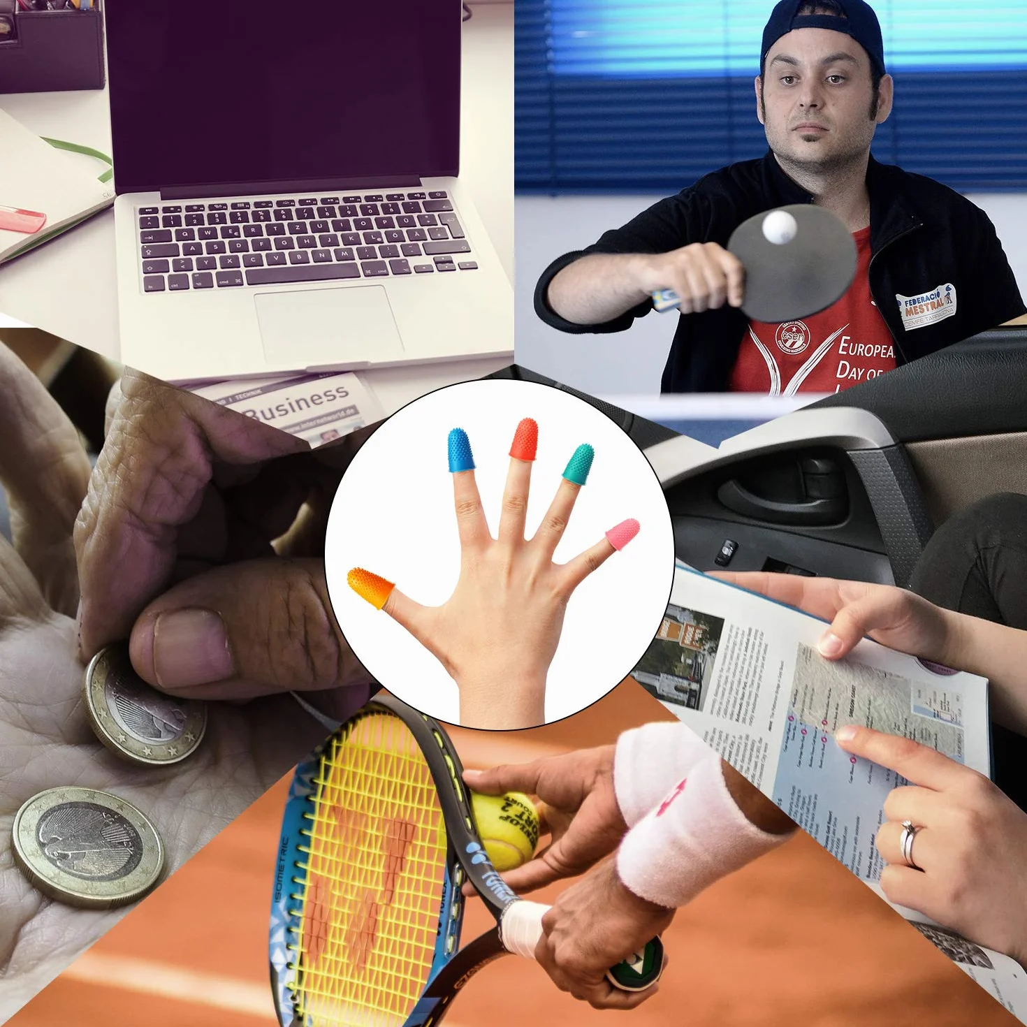 10 Doigtiers en Caoutchouc Coussins de Doigts Silicone Protecteur réutilisable Épais avec Boîte 5 Tailles et Couleurs