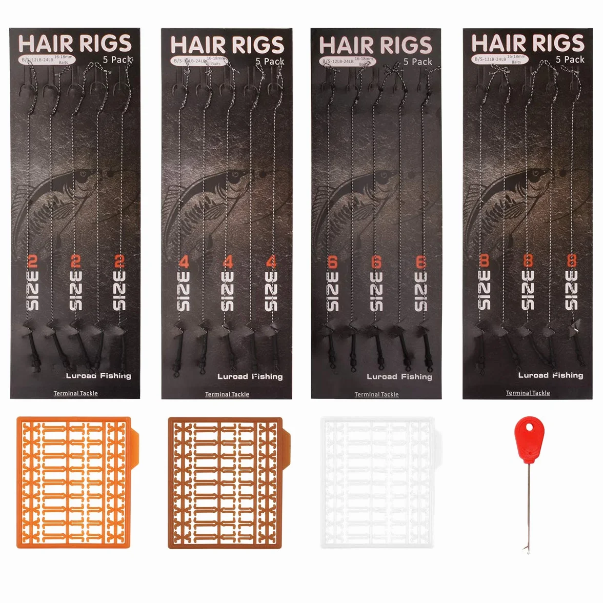 Hameçons à Carpe Incurvés Barbelés 20 PCS Taille 2 4 6 8 Montage de Cheveux